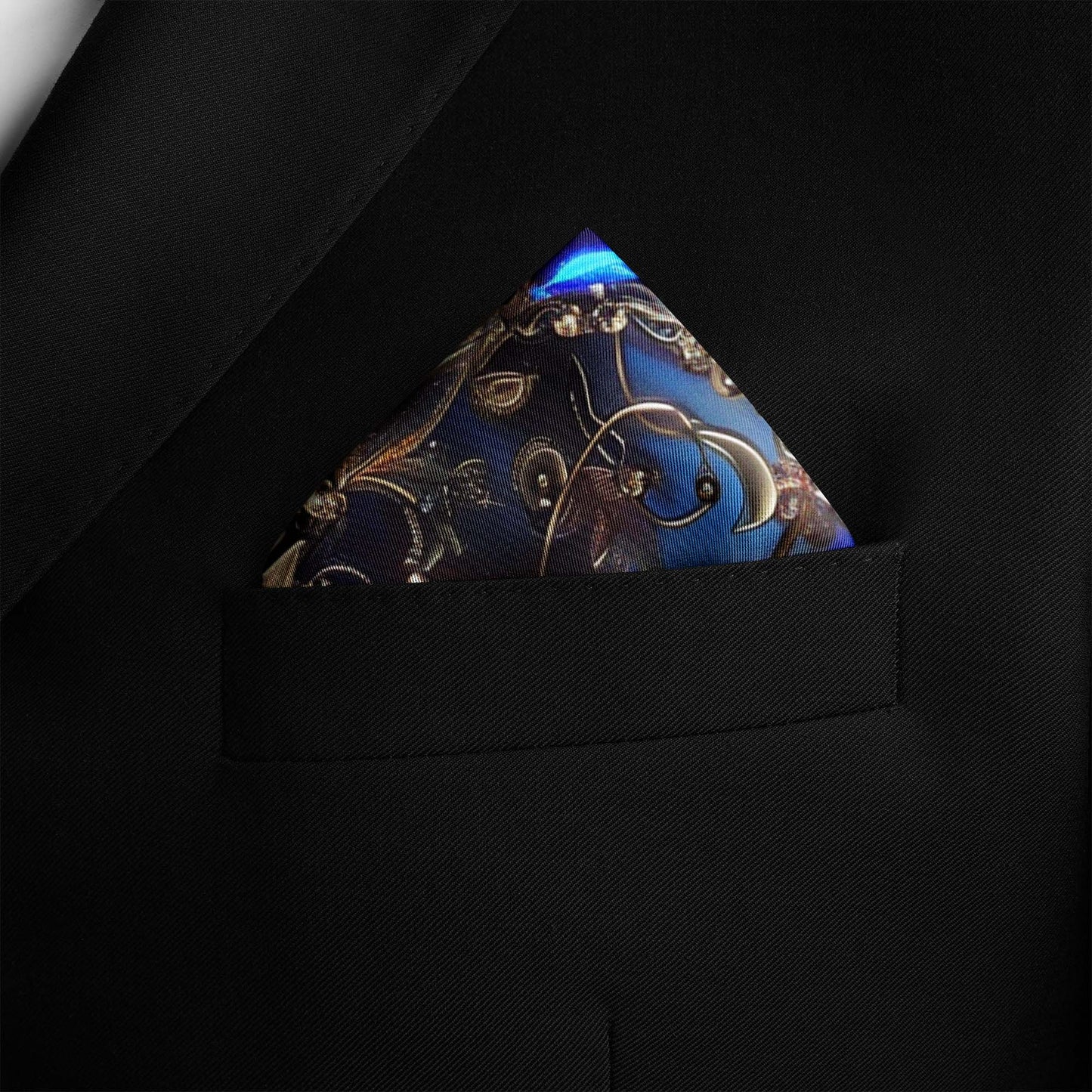 Genuine Silk Midnight Sapphire Jewel Pocket Square