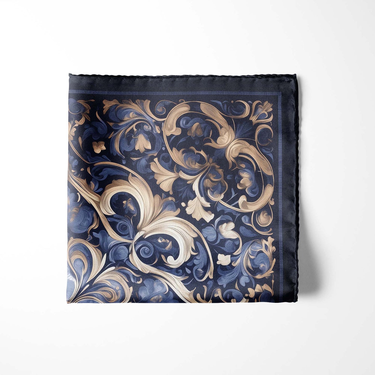 Genuine Silk Midnight and Bronze Venetian Filigree Pocket Square