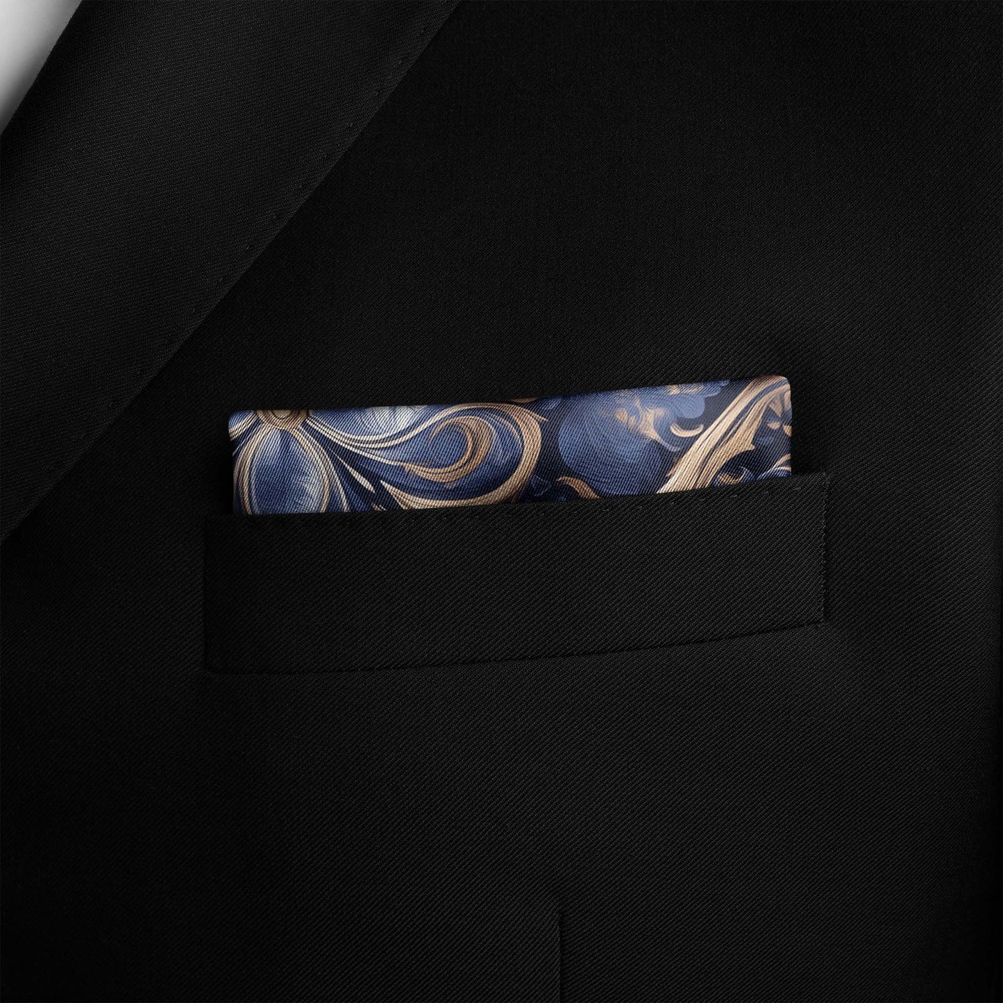 Genuine Silk Midnight and Bronze Venetian Filigree Pocket Square