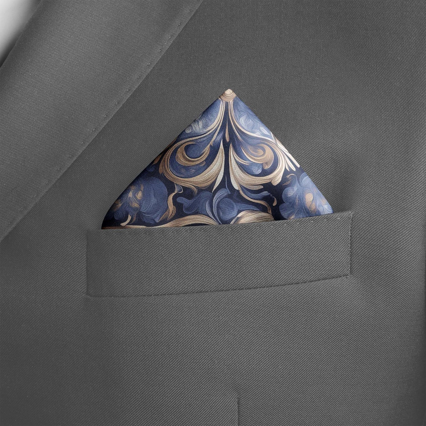 Genuine Silk Midnight and Bronze Venetian Filigree Pocket Square