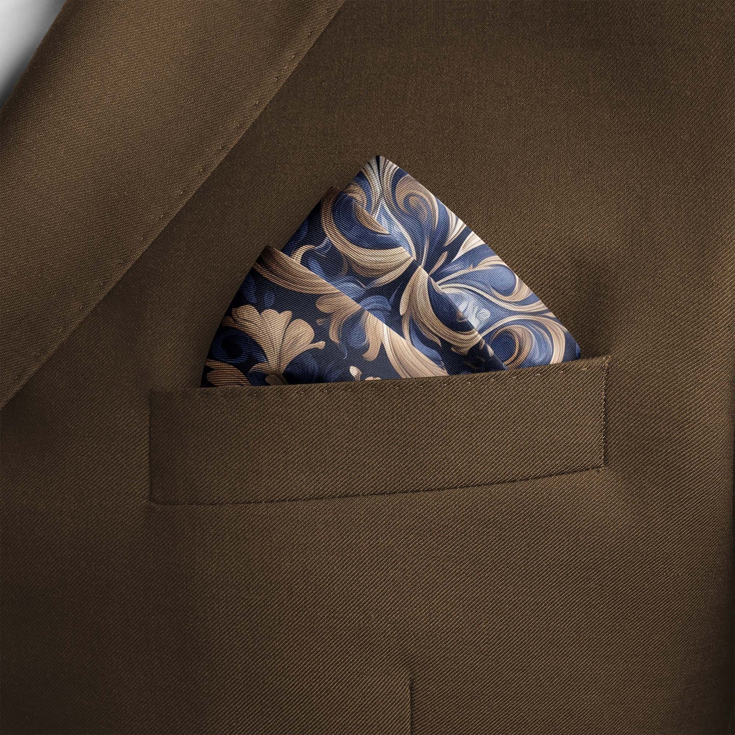 Genuine Silk Midnight and Bronze Venetian Filigree Pocket Square