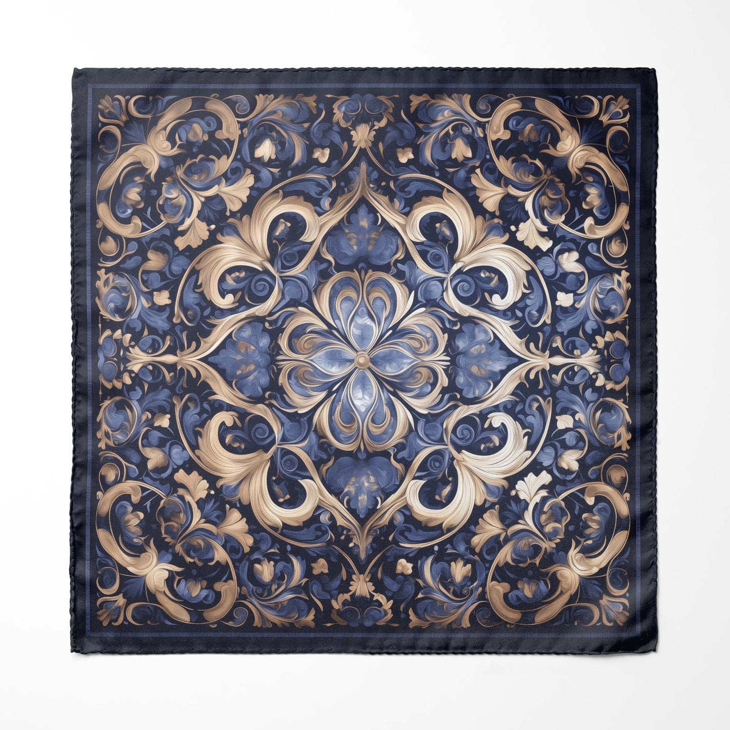 Genuine Silk Midnight and Bronze Venetian Filigree Pocket Square