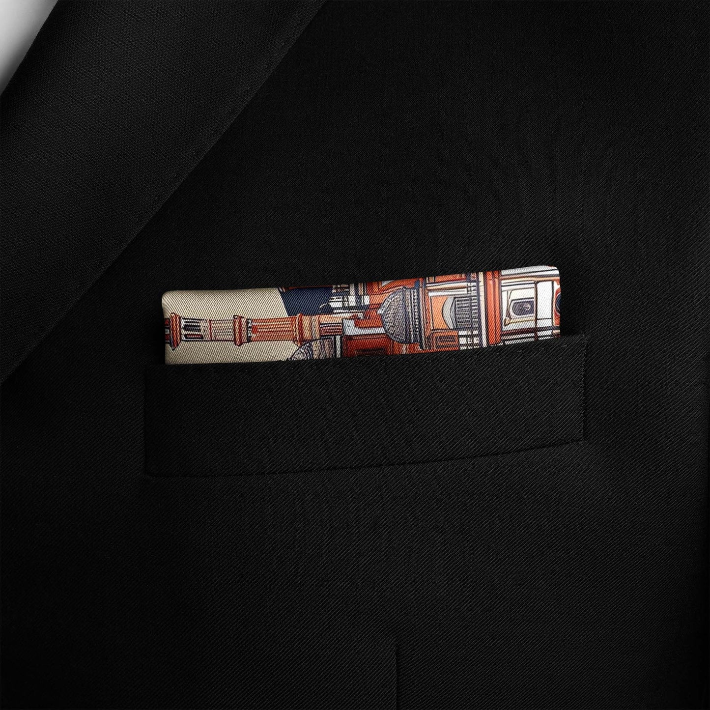 Genuine Silk Navy Terracotta Mughal Palace Pocket Square