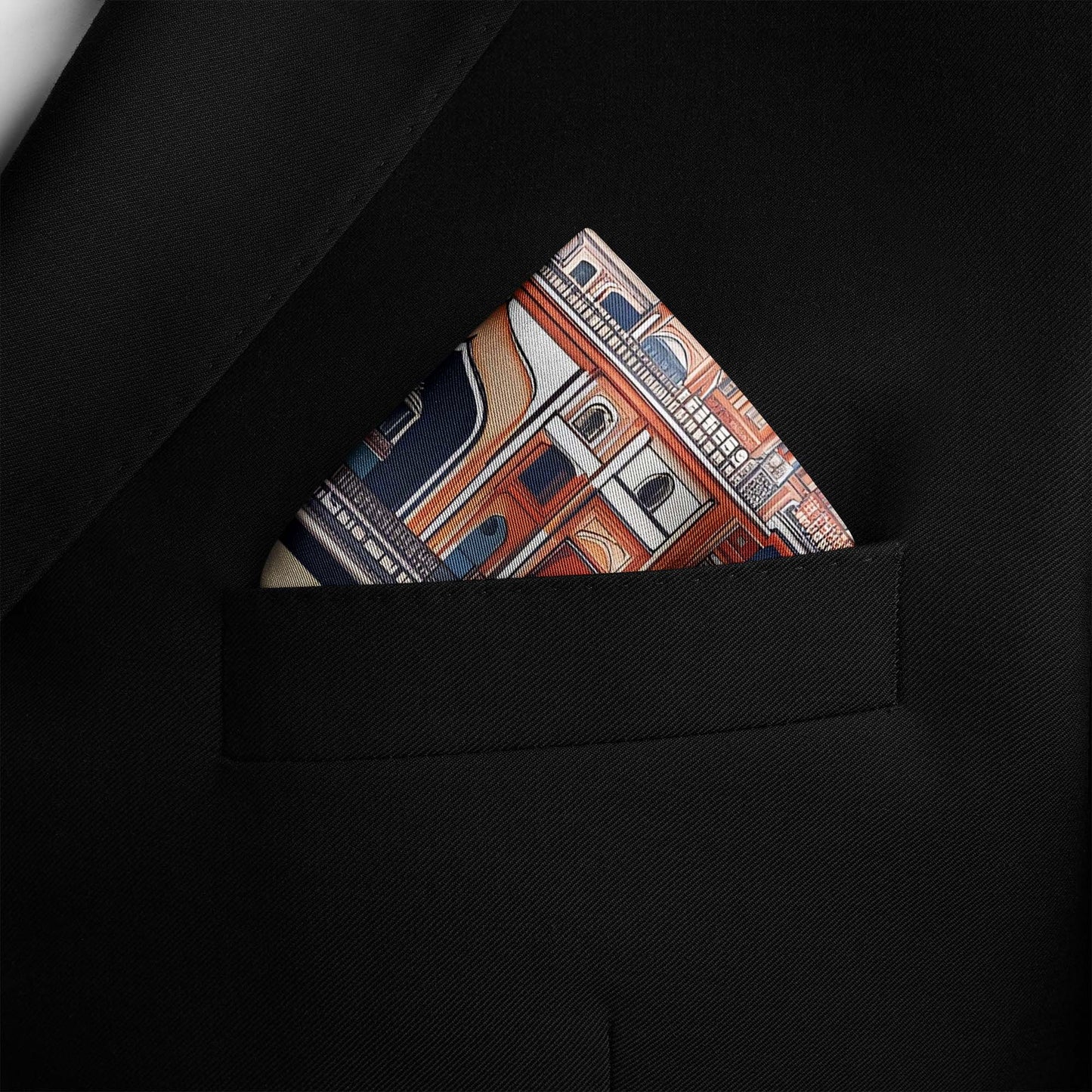 Genuine Silk Navy Terracotta Mughal Palace Pocket Square