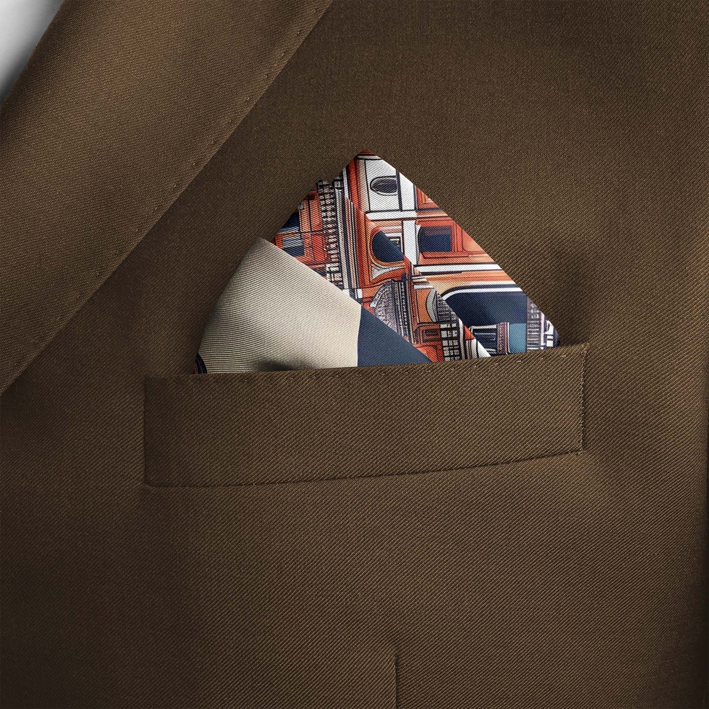 Genuine Silk Navy Terracotta Mughal Palace Pocket Square