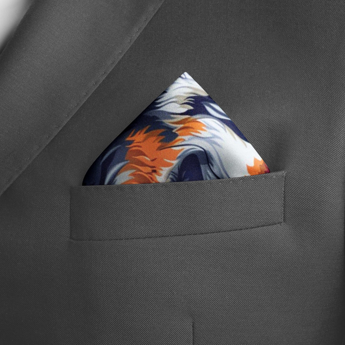 Genuine Silk Navy Wolves Autumn Fire Pocket Square