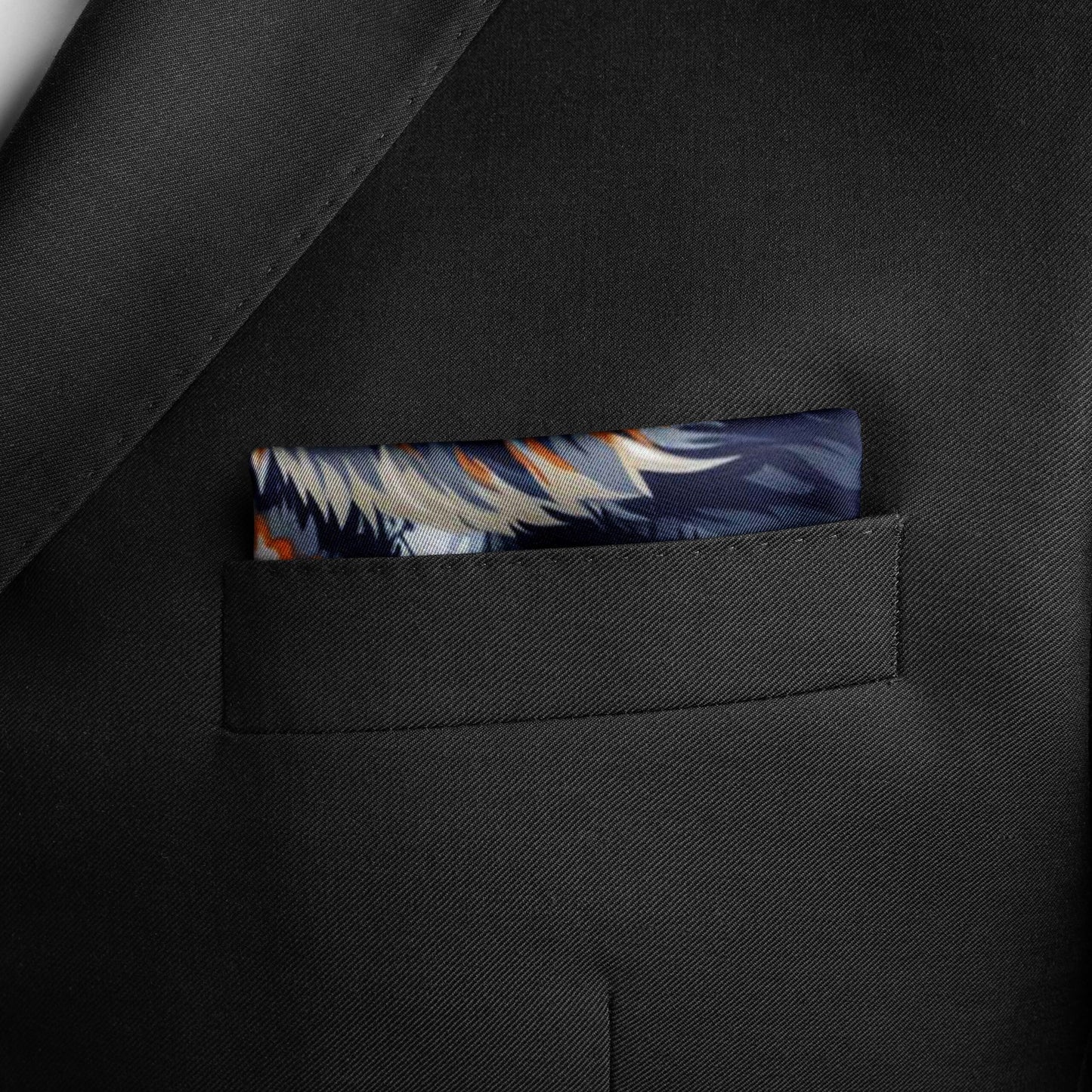 Genuine Silk Navy Wolves Autumn Fire Pocket Square