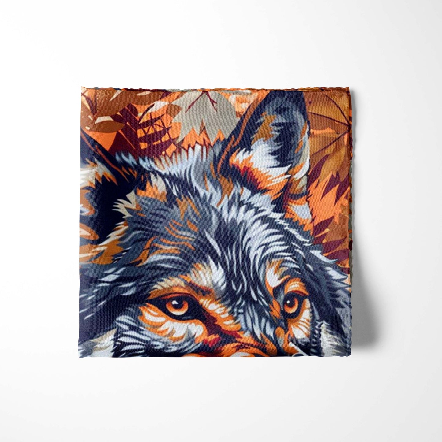 Genuine Silk Navy Wolves Autumn Fire Pocket Square