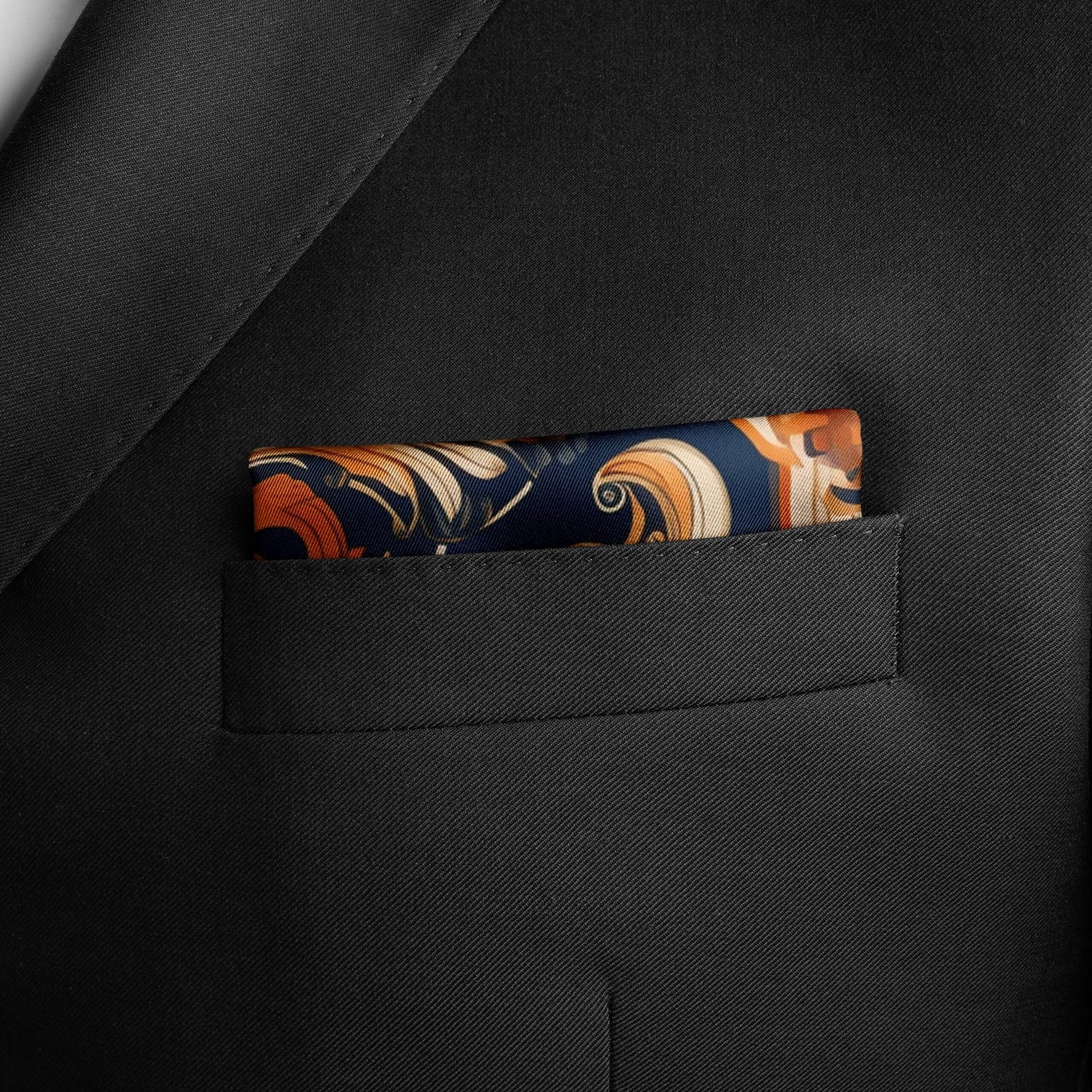 Genuine Silk Navy and Burnt Orange Laurel Crest Pocket Square