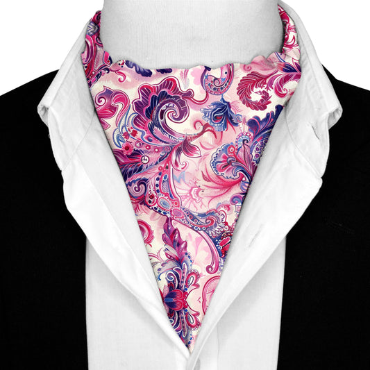 Genuine Silk Pink & Purple Paisley Swirl Ascot Cravat