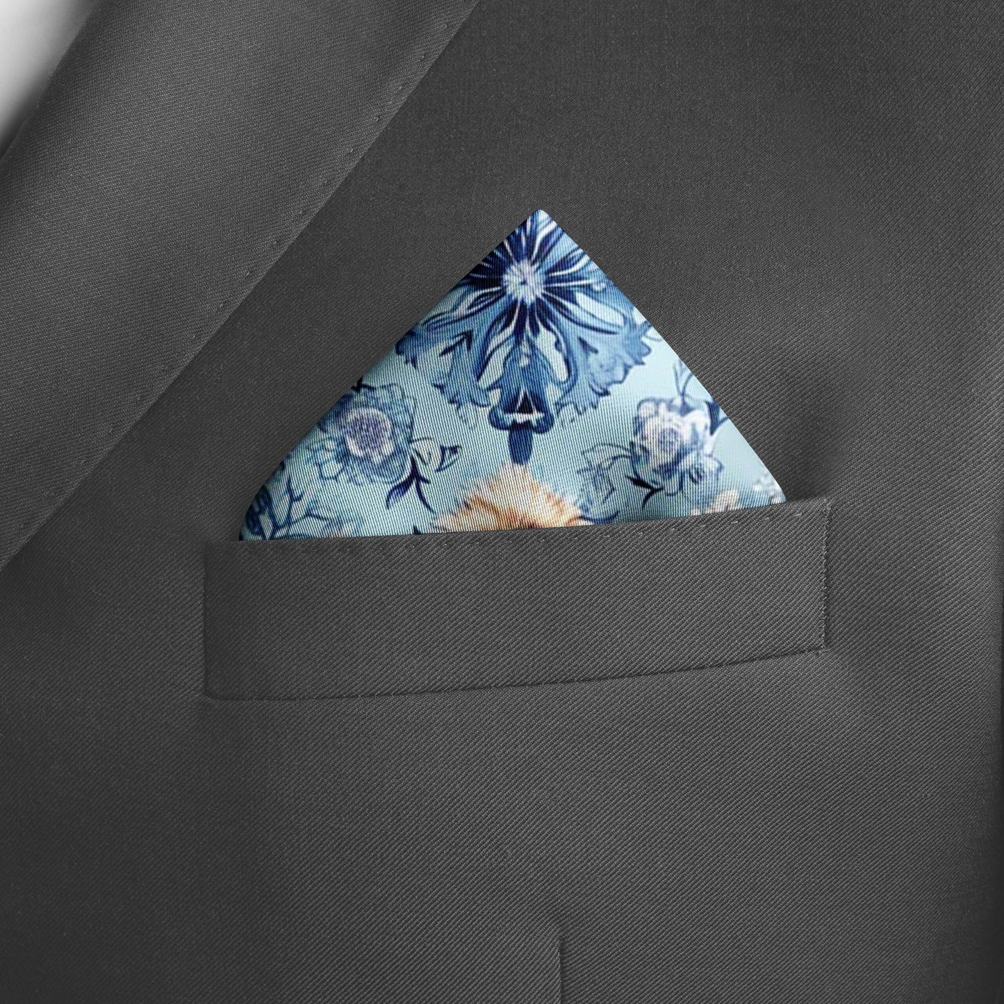 Genuine Silk Powder Blue Baroque Floral Pocket SquareGenuine Silk Powder Blue Baroque Floral Pocket Square
