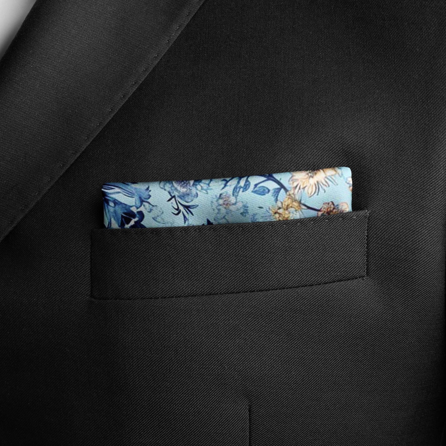 Genuine Silk Powder Blue Baroque Floral Pocket Square