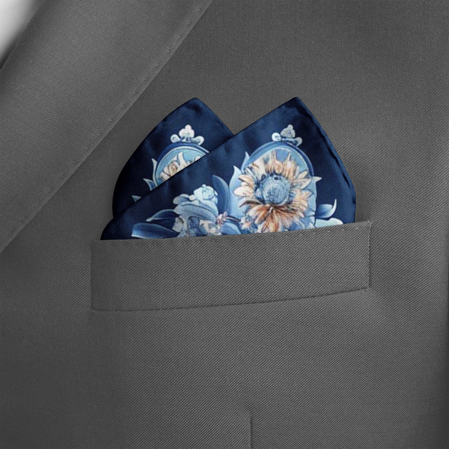 Genuine Silk Powder Blue Baroque Floral Pocket Square