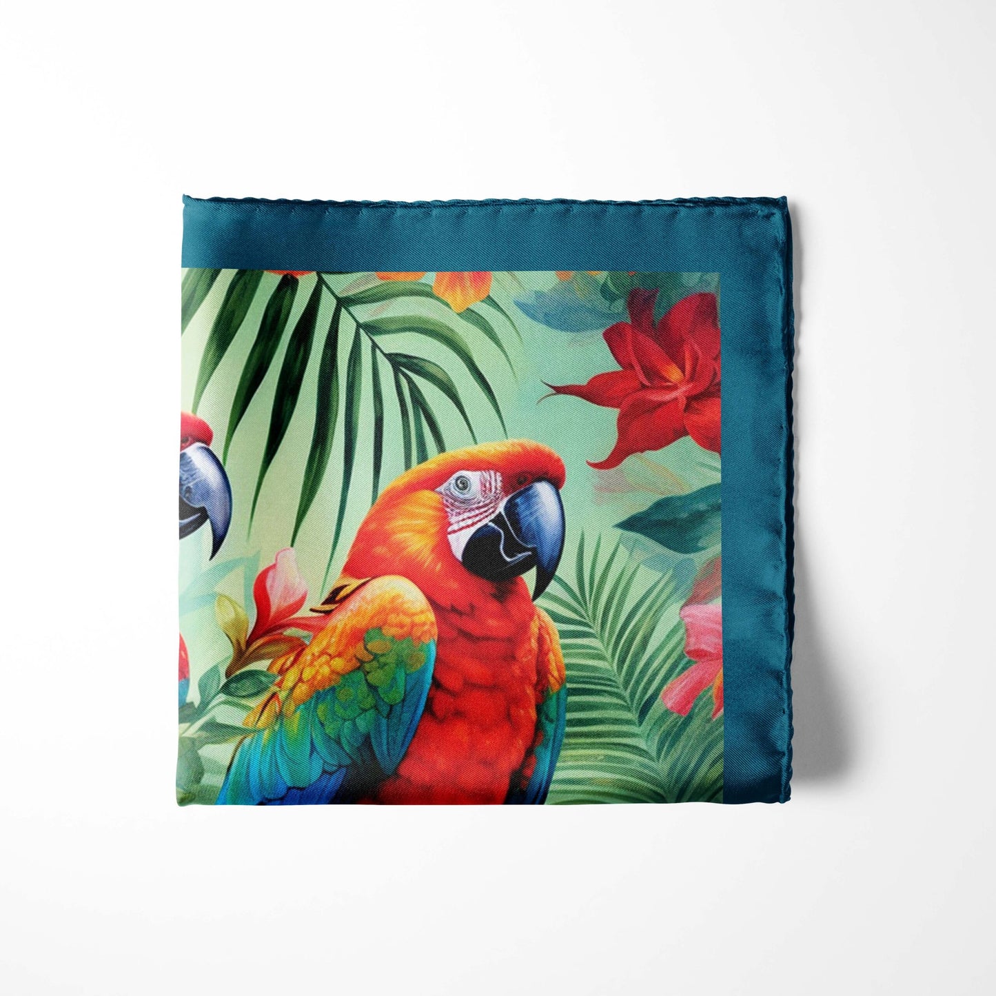 Genuine Silk Rainbow Macaws and Tropical Reverie Pocket Square