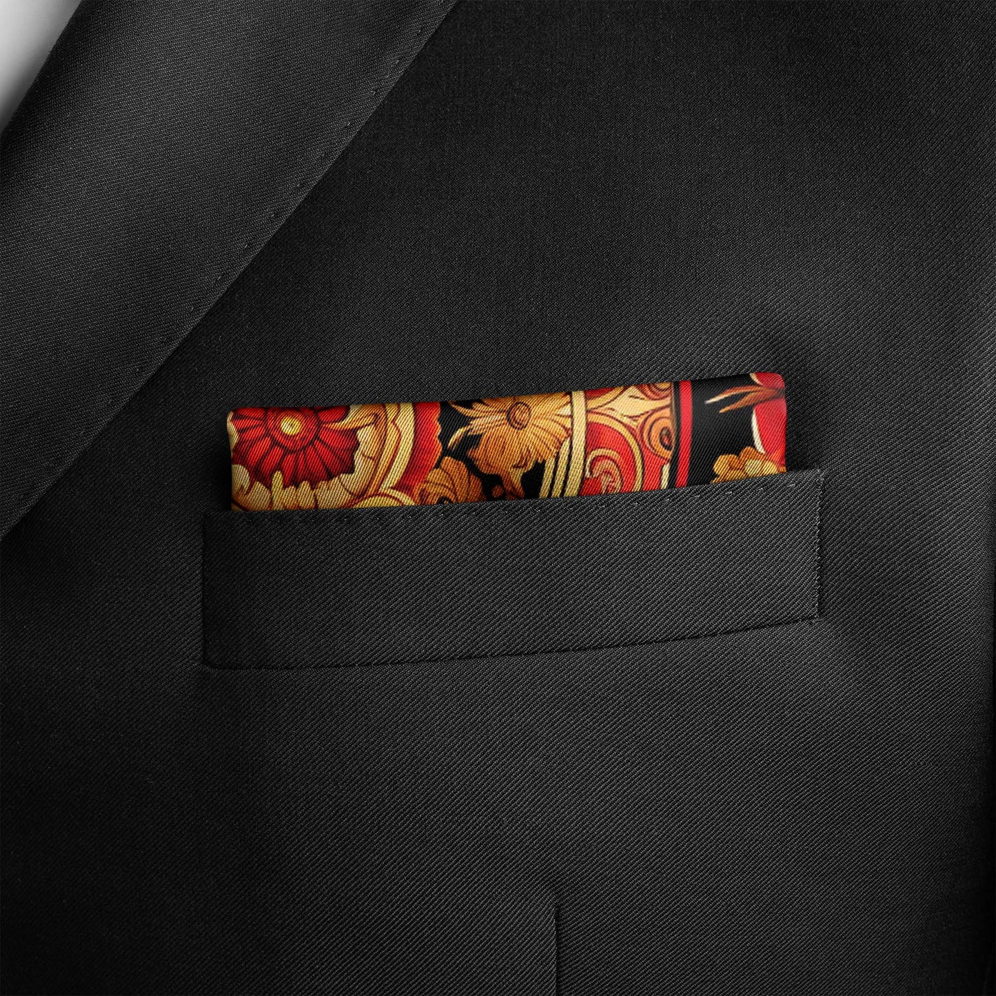 Genuine Silk Regal Red & Gold Baroque Medallion Pocket Square