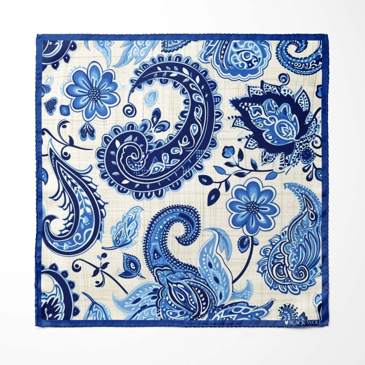 Genuine Silk Royal Blue Paisley Blossom Pocket Square