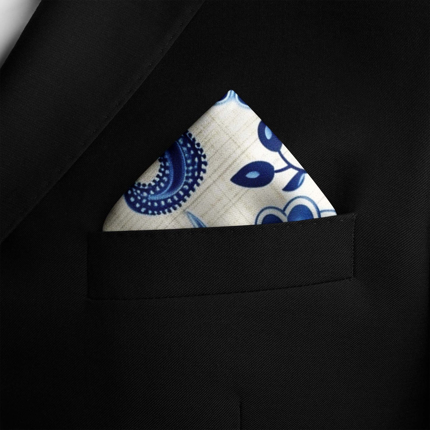 Genuine Silk Royal Blue Paisley Blossom Pocket Square