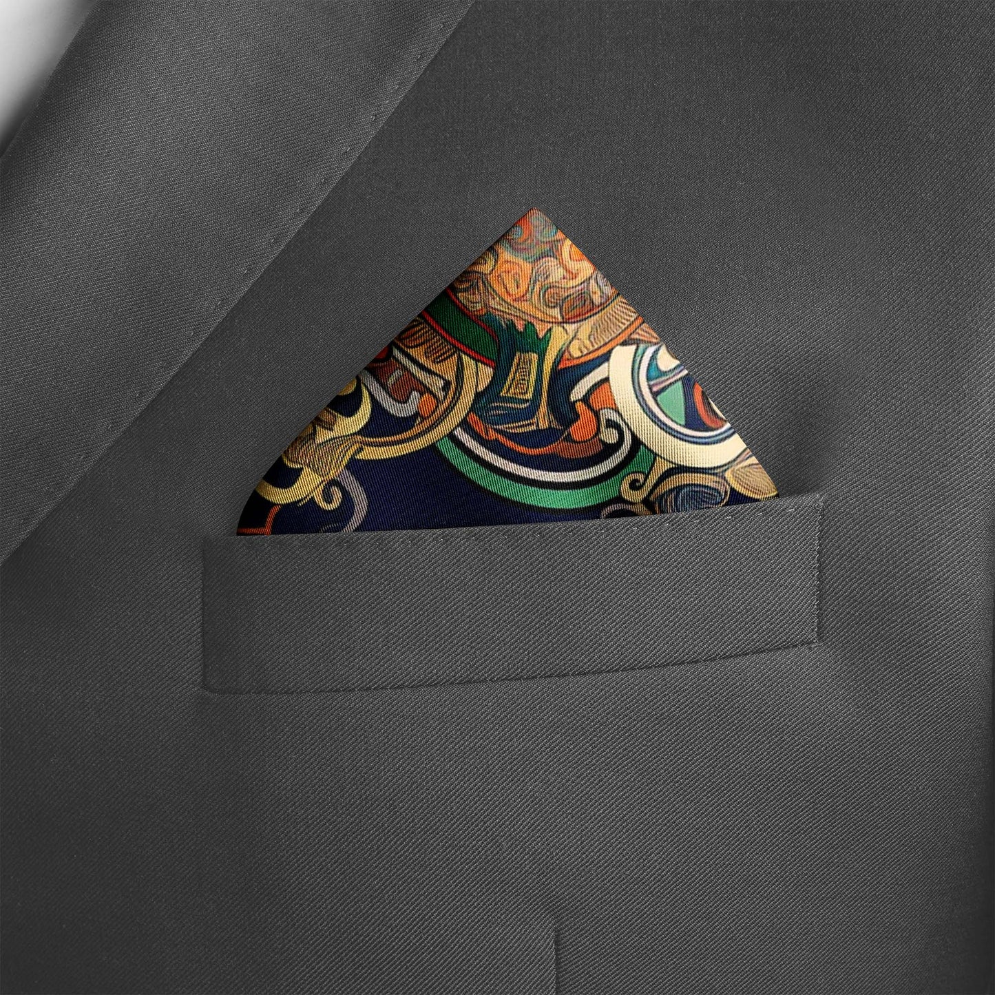 Genuine Silk Saffron, Emerald and Midnight Talisman Pocket Square