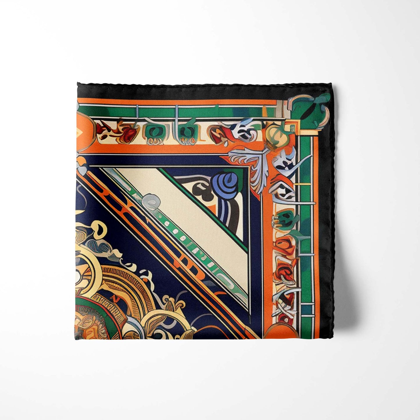Genuine Silk Saffron, Emerald and Midnight Talisman Pocket Square