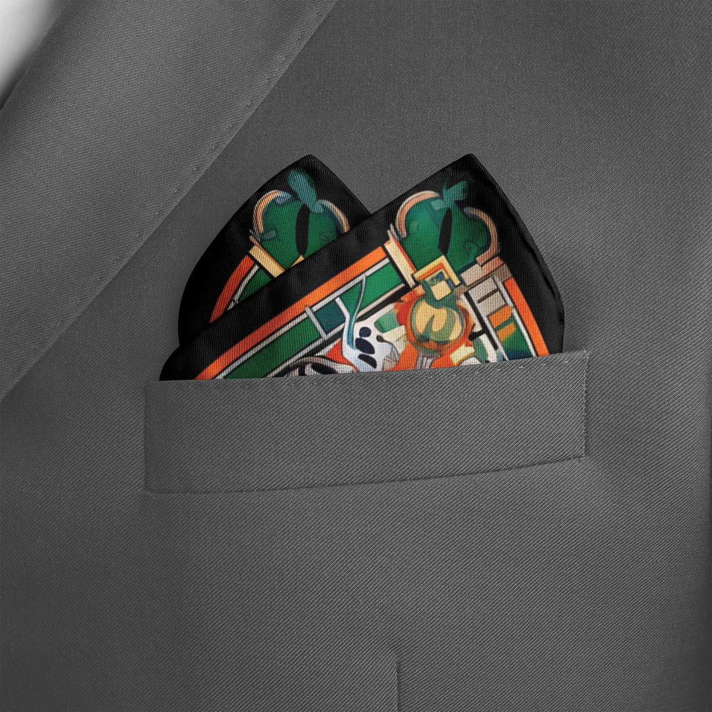 Genuine Silk Saffron, Emerald and Midnight Talisman Pocket Square