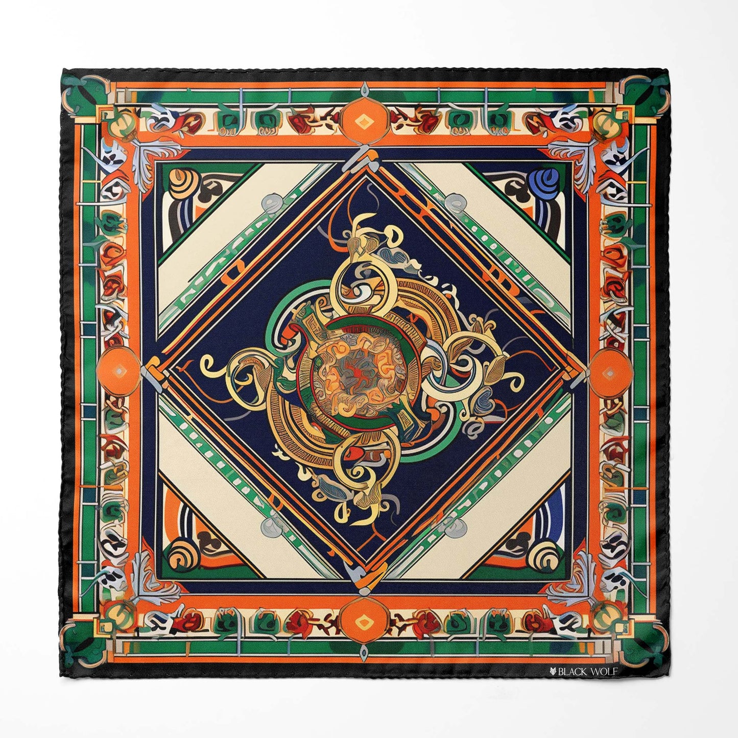 Genuine Silk Saffron, Emerald and Midnight Talisman Pocket Square
