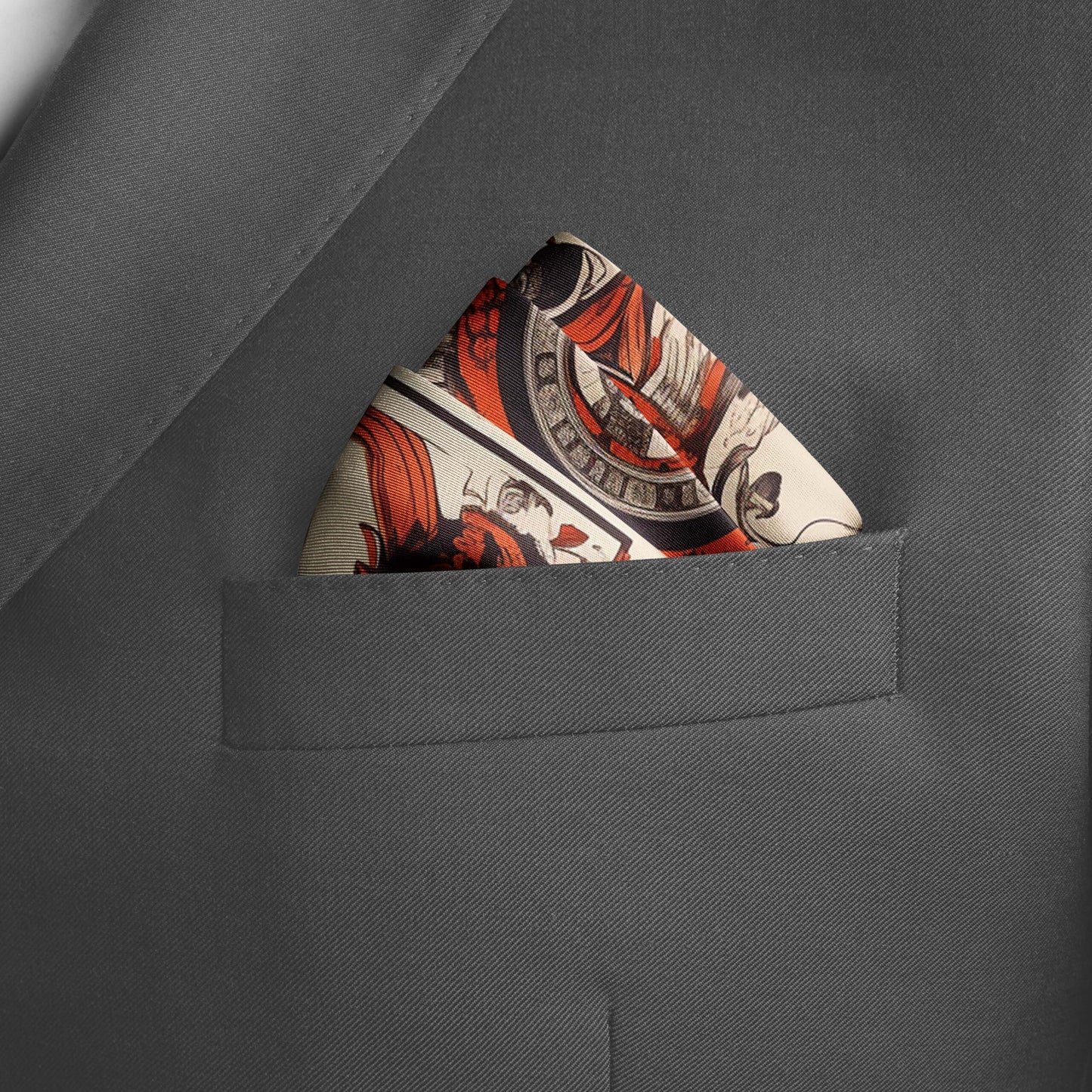 Genuine Silk Samurai and Crimson Wheel Harmony Pocket Square
