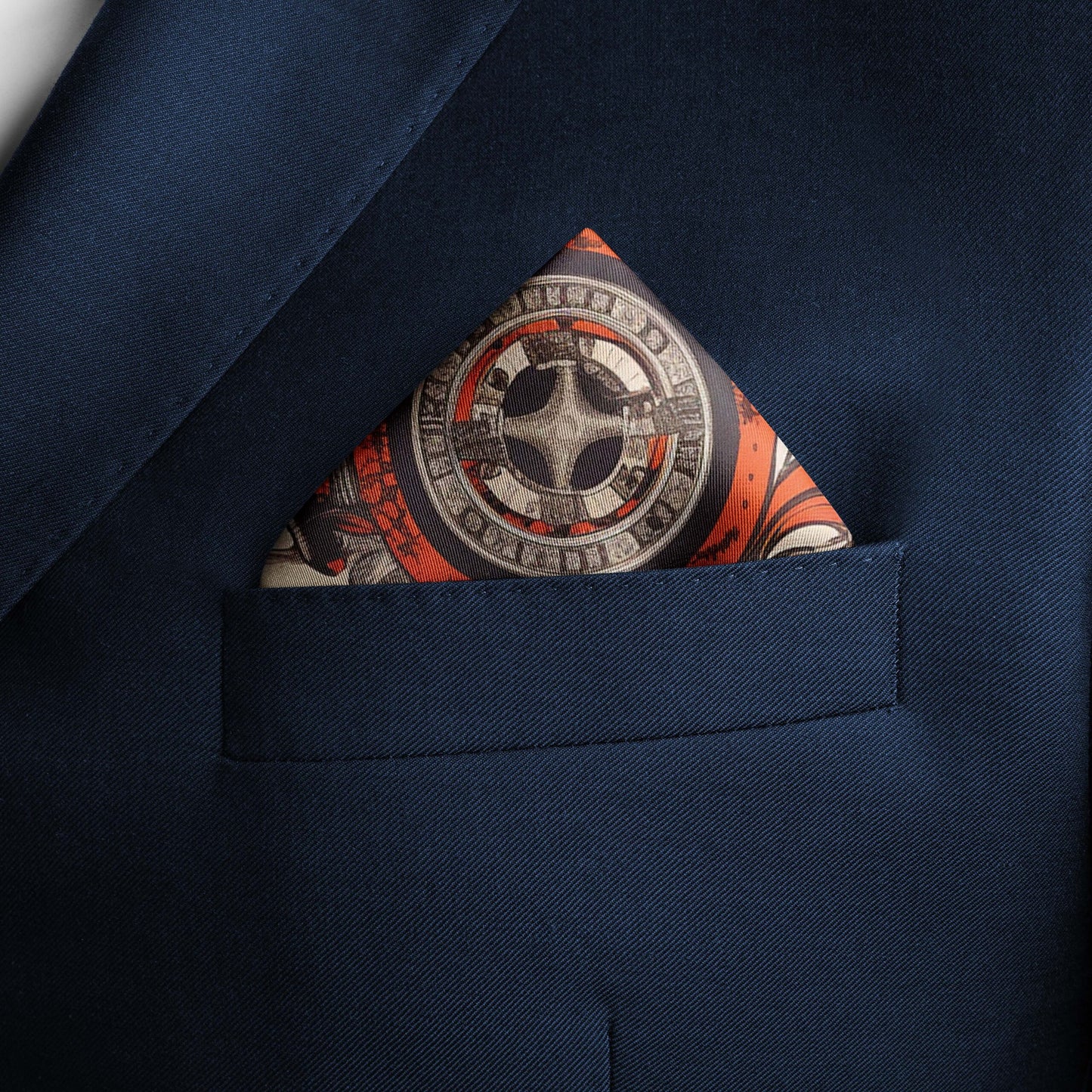 Genuine Silk Samurai and Crimson Wheel Harmony Pocket Square