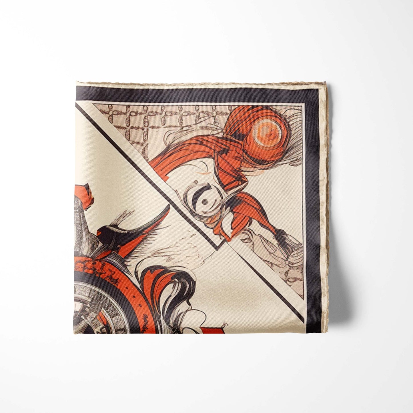 Genuine Silk Samurai and Crimson Wheel Harmony Pocket Square
