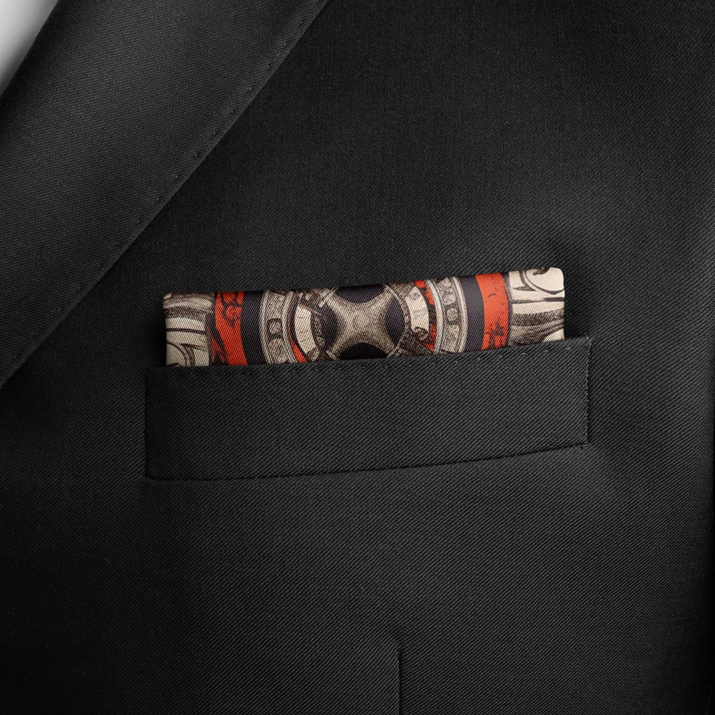 Genuine Silk Samurai and Crimson Wheel Harmony Pocket Square