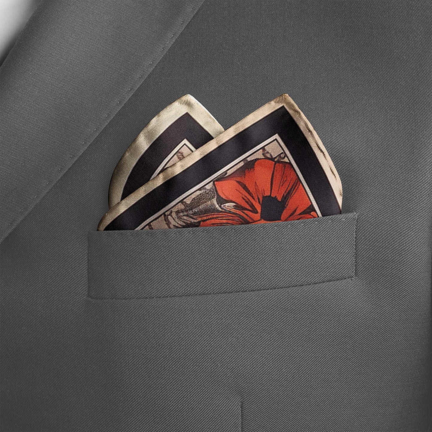 Genuine Silk Samurai and Crimson Wheel Harmony Pocket Square