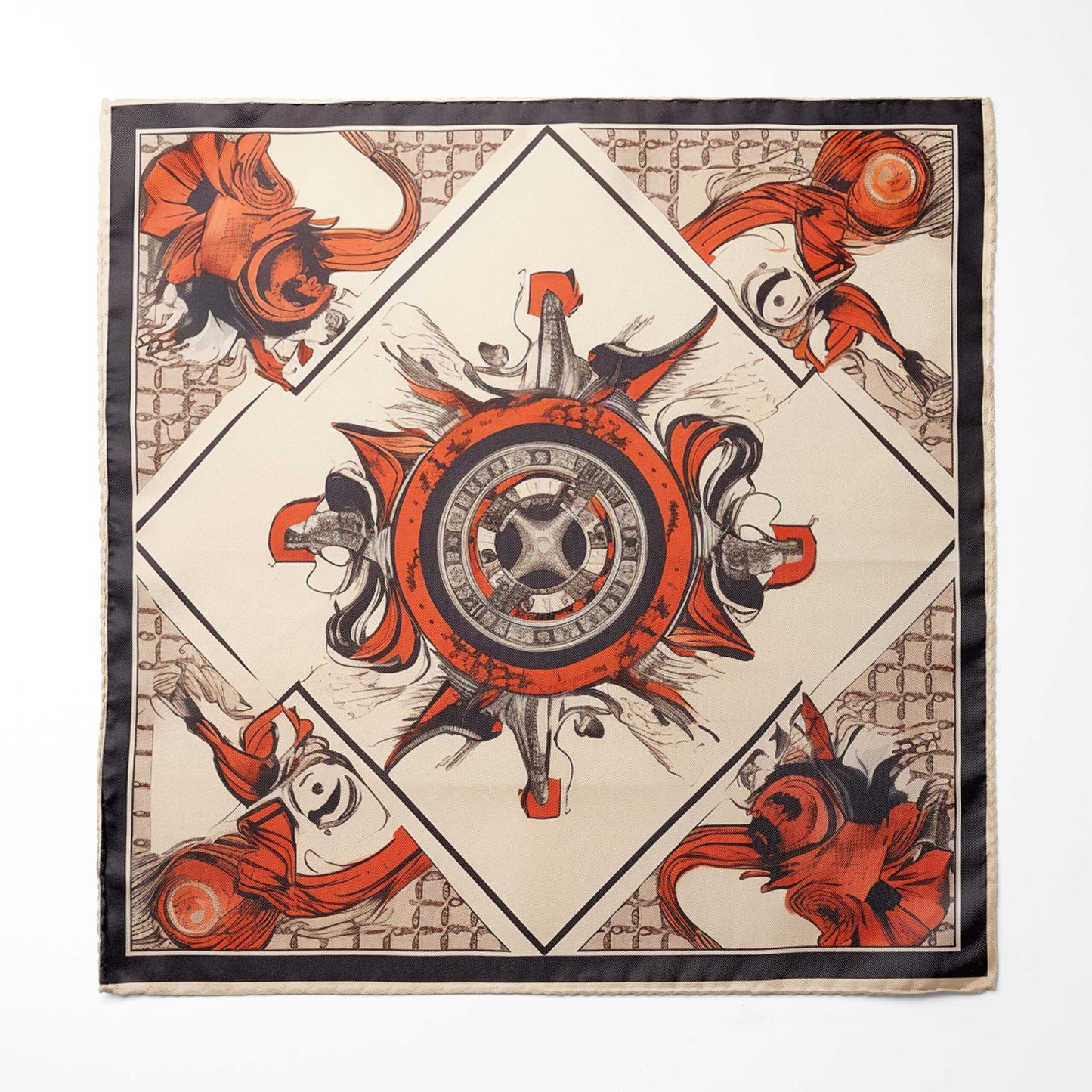 Genuine Silk Samurai and Crimson Wheel Harmony Pocket Square