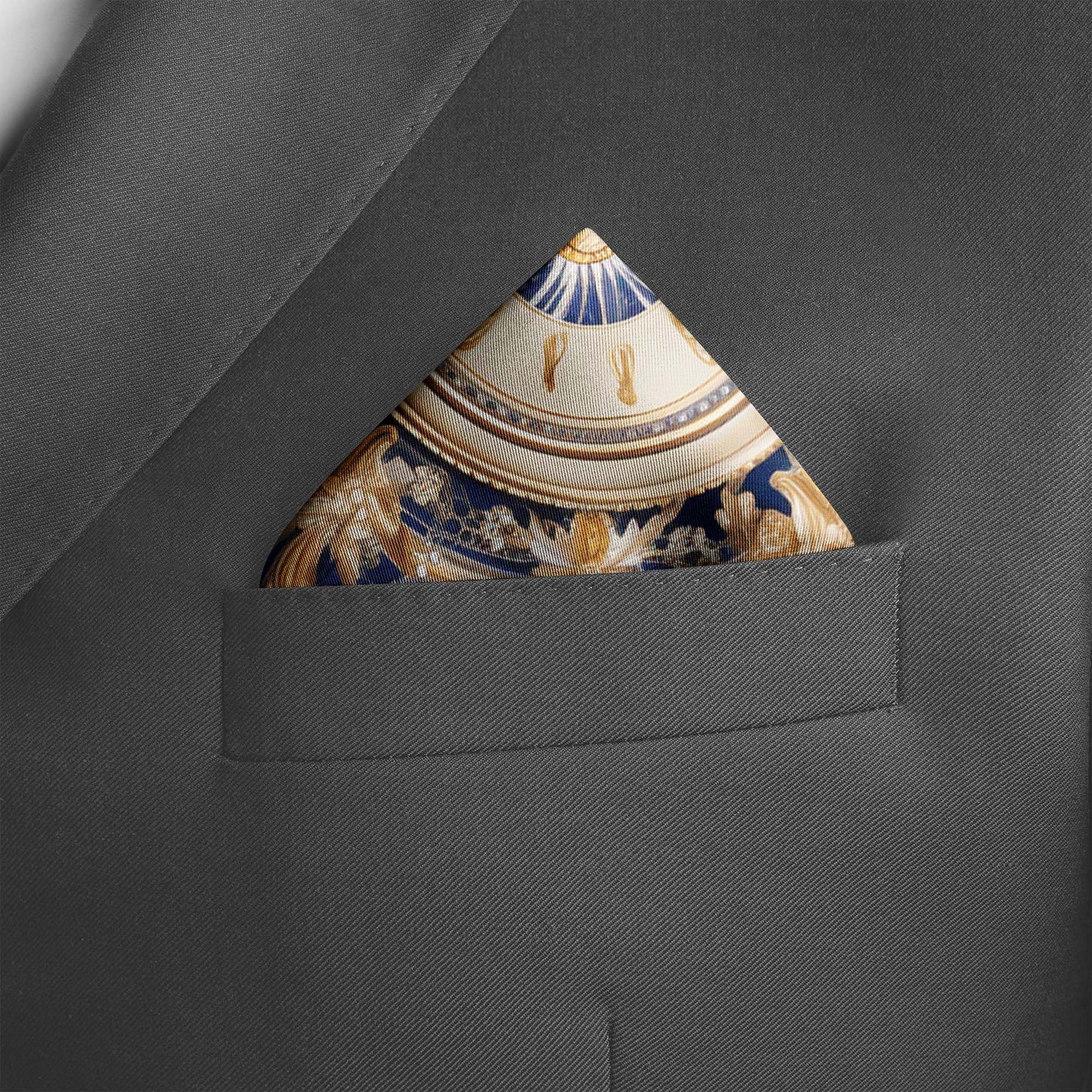 Genuine Silk Sapphire & Gold Imperial Columns Pocket Square