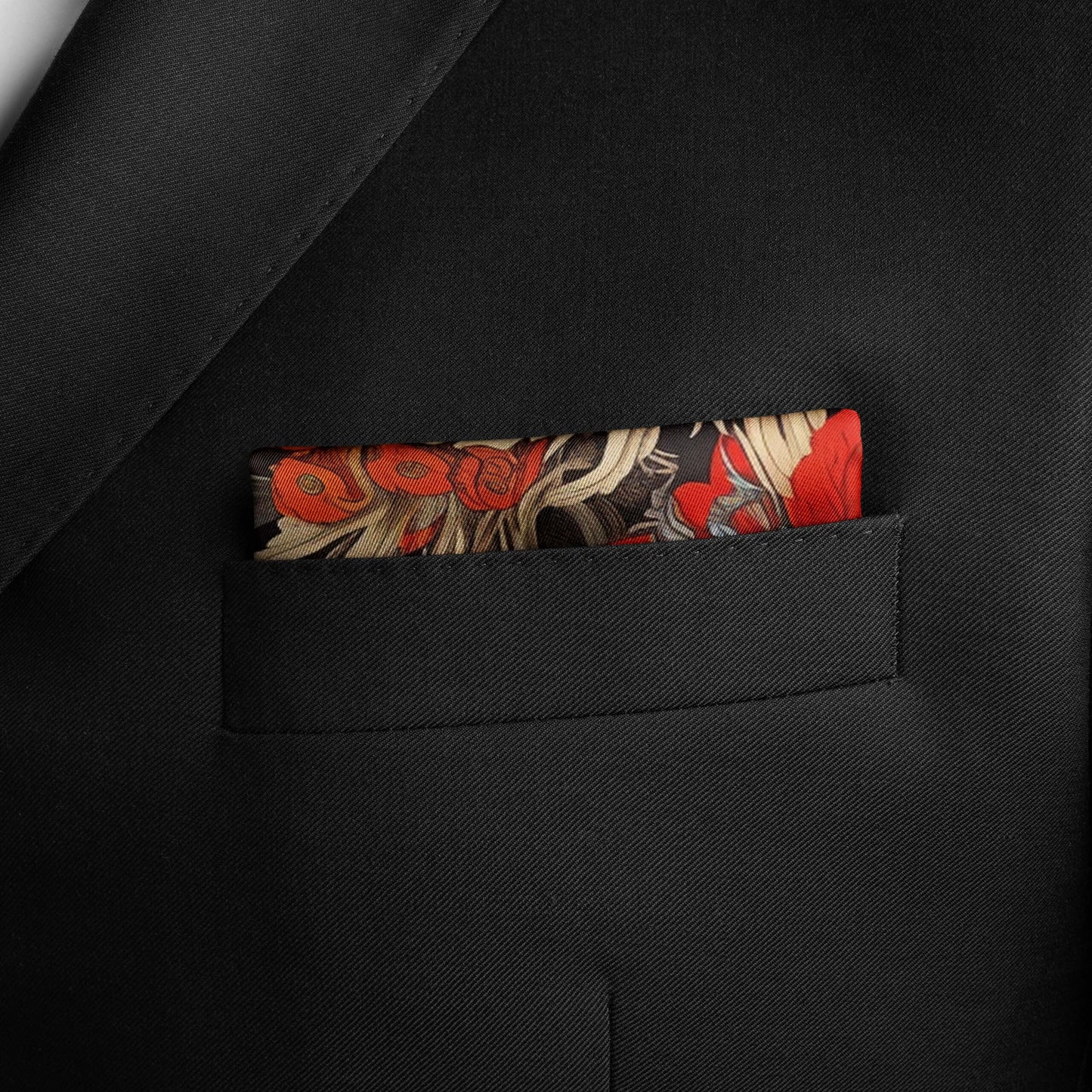 Genuine Silk Scarlet Macaws and Jungle Bloom Pocket Square