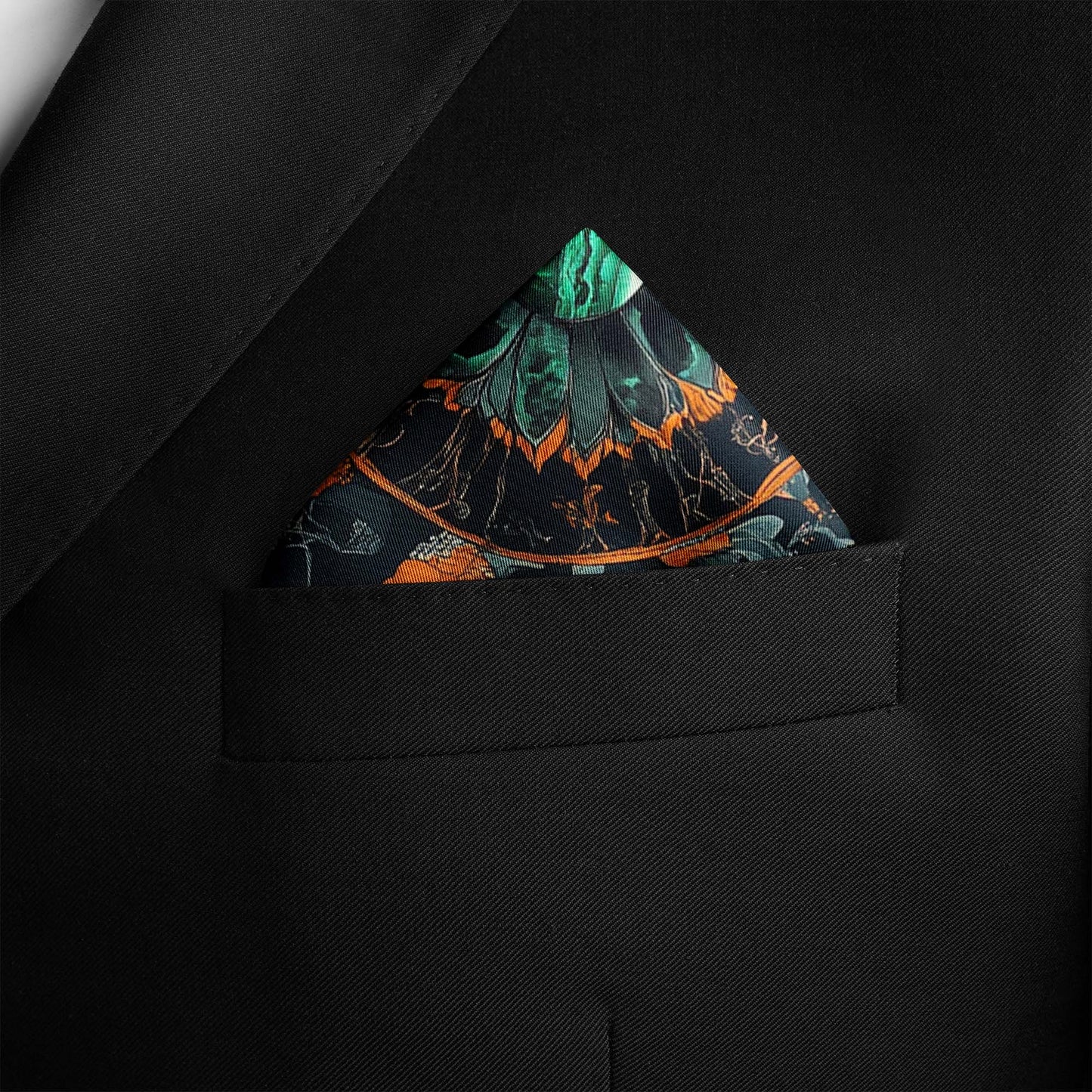 Genuine Silk Teal and Copper Stone Floral Pocket Square