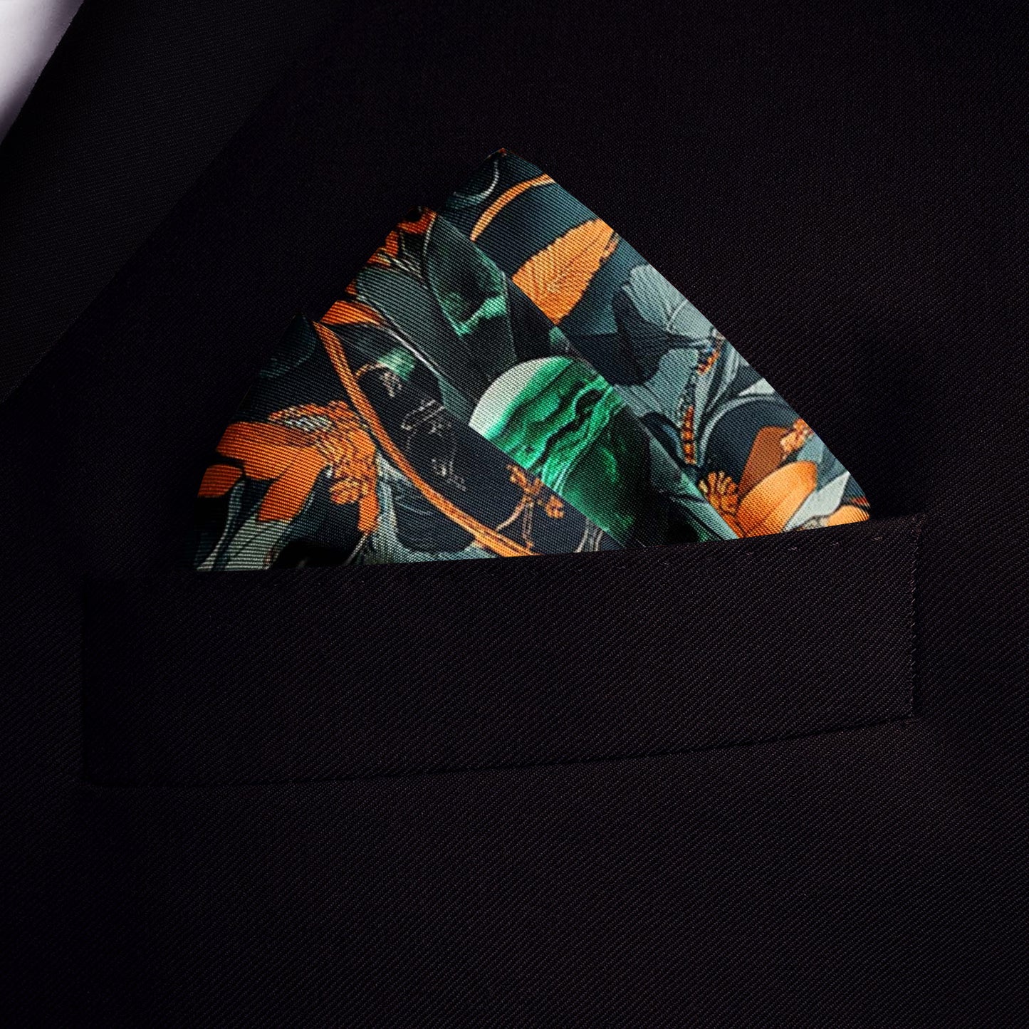 Genuine Silk Teal and Copper Stone Floral Pocket Square