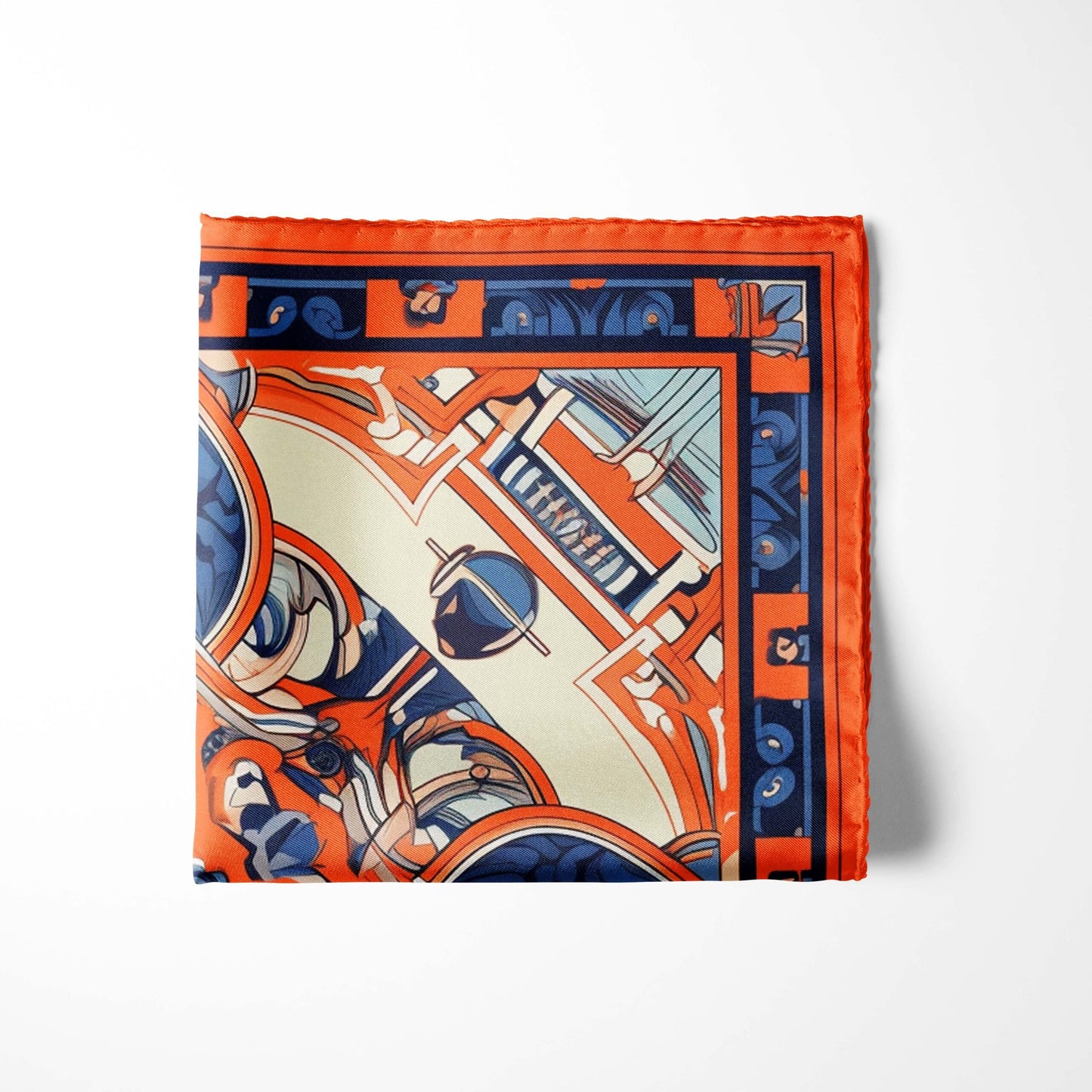 Genuine Silk Vermilion Labyrinth and Azure Echo Pocket Square