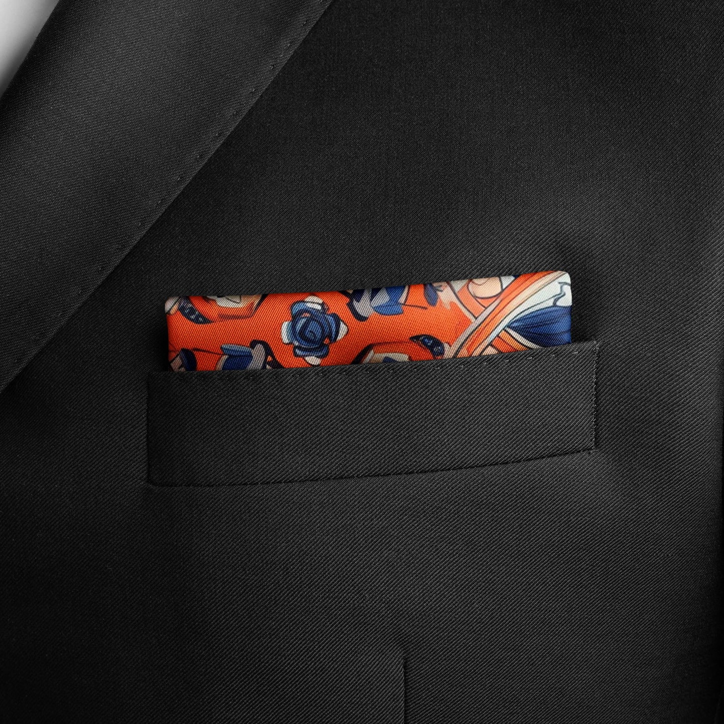Genuine Silk Vermilion Labyrinth and Azure Echo Pocket Square