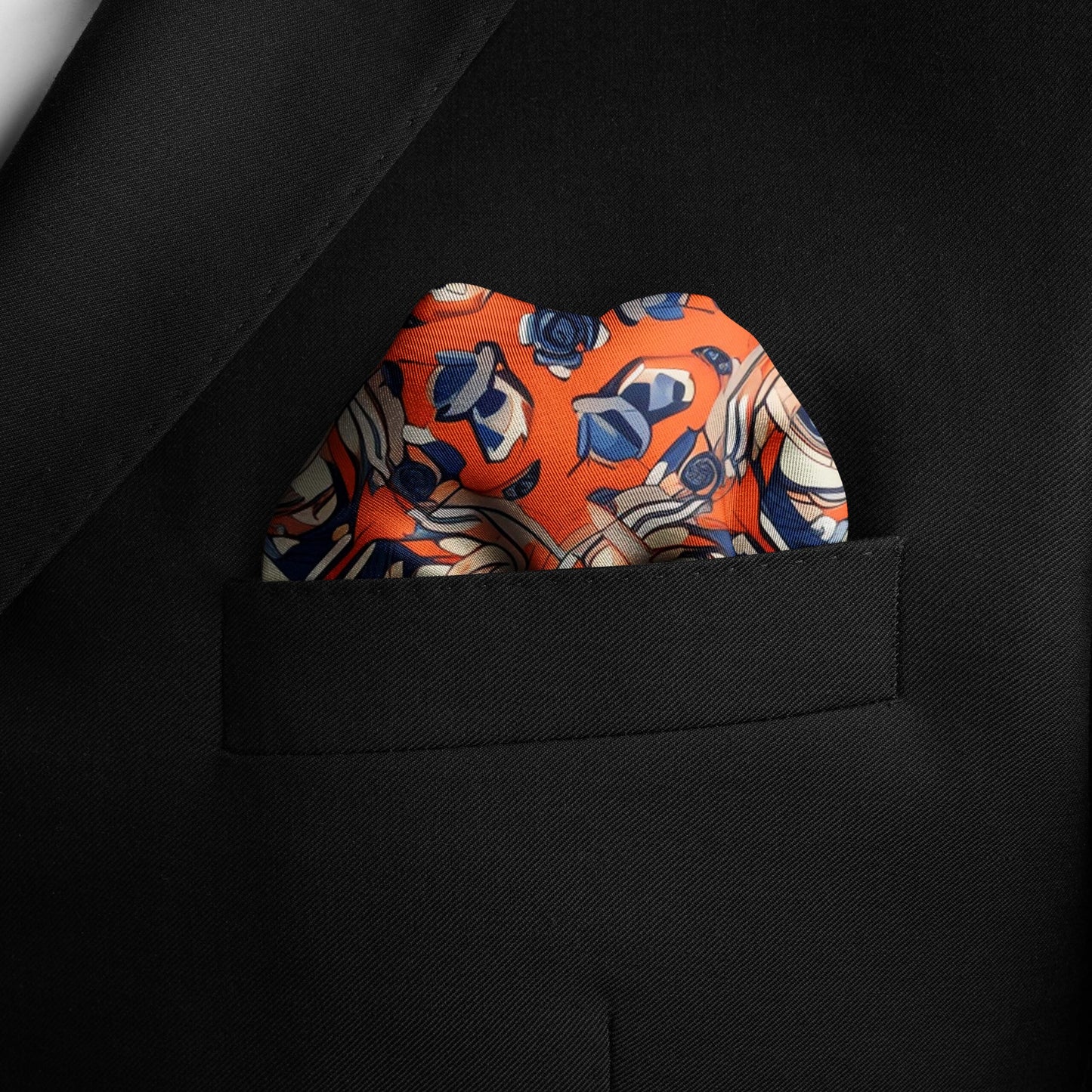 Genuine Silk Vermilion Labyrinth and Azure Echo Pocket Square