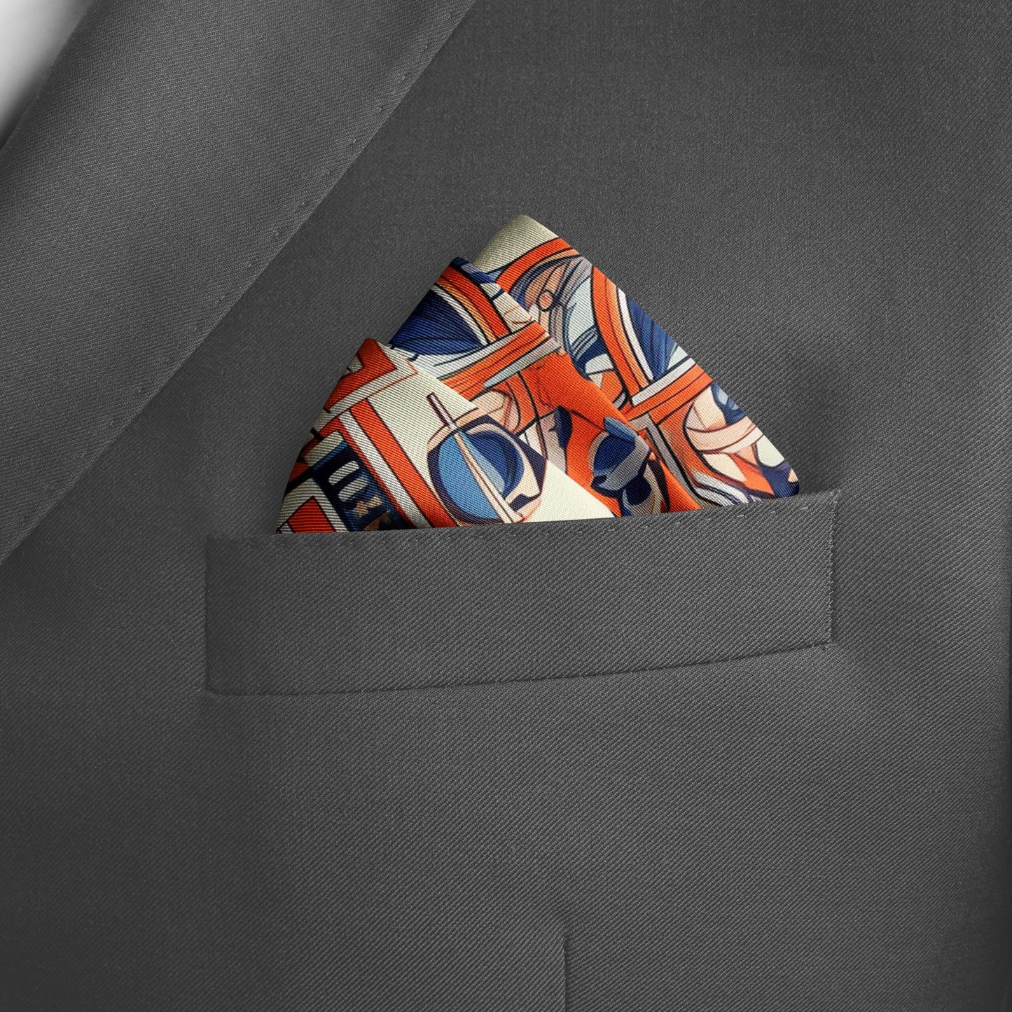 Genuine Silk Vermilion Labyrinth and Azure Echo Pocket Square