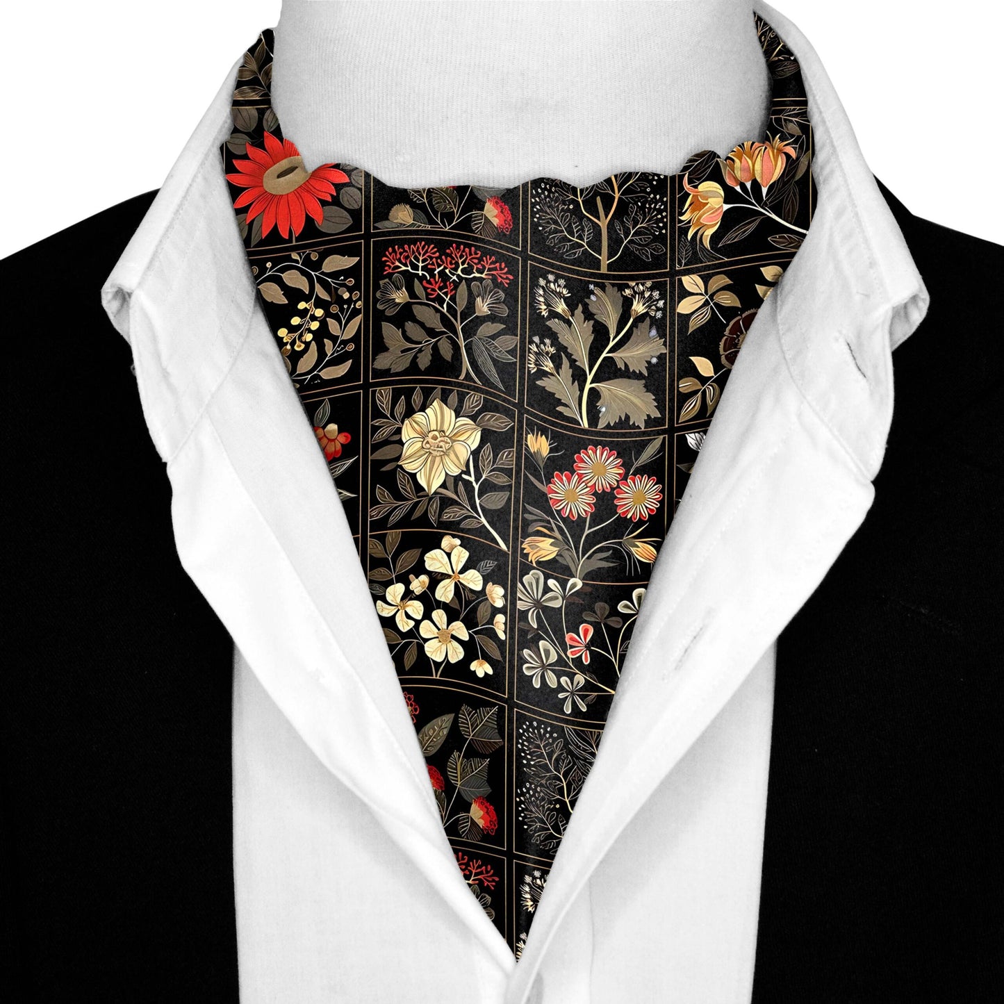 Genuine Silk Vintage Floral Panel Ascot Cravat