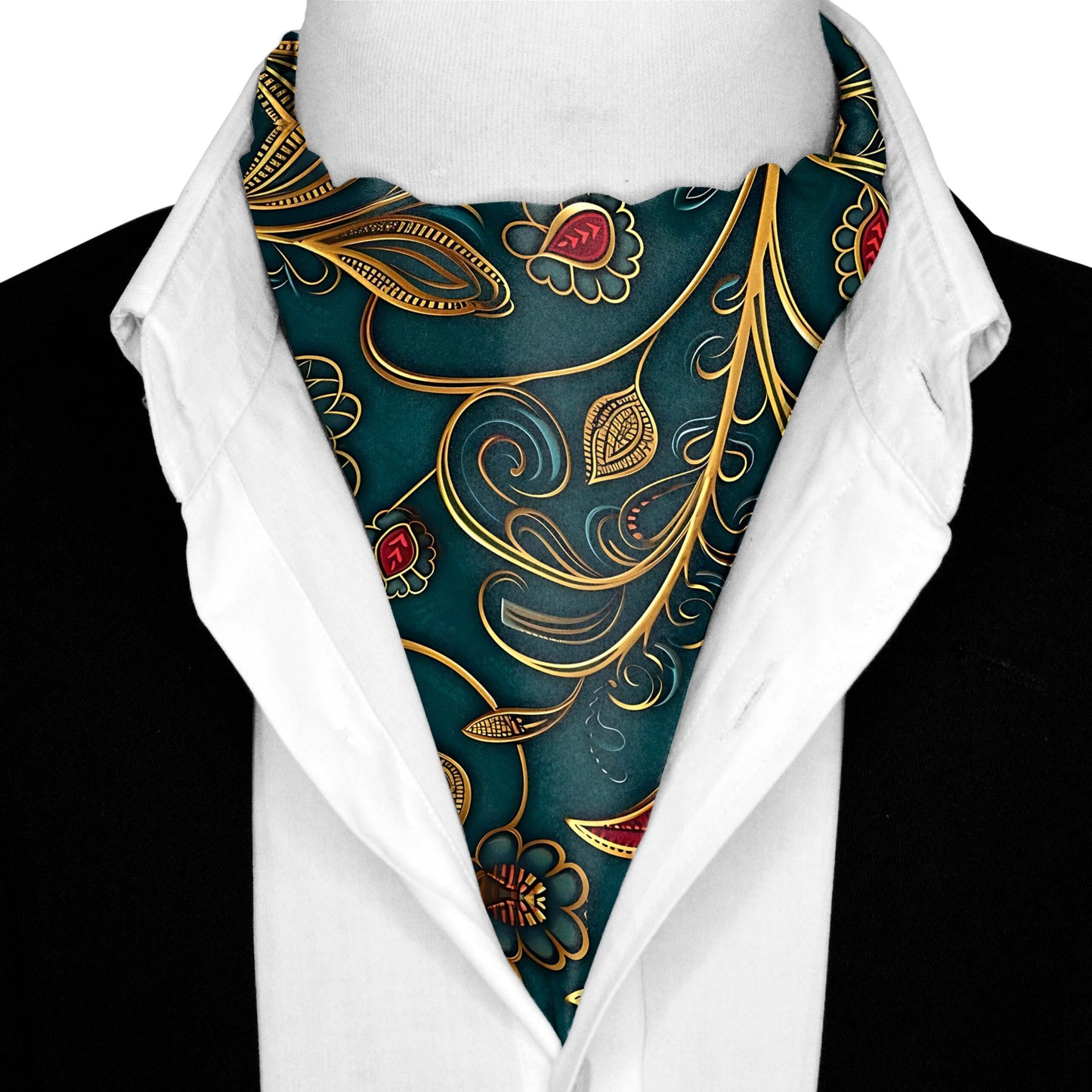 Genuine Silk Green with Gold Swirl Ascot Cravat