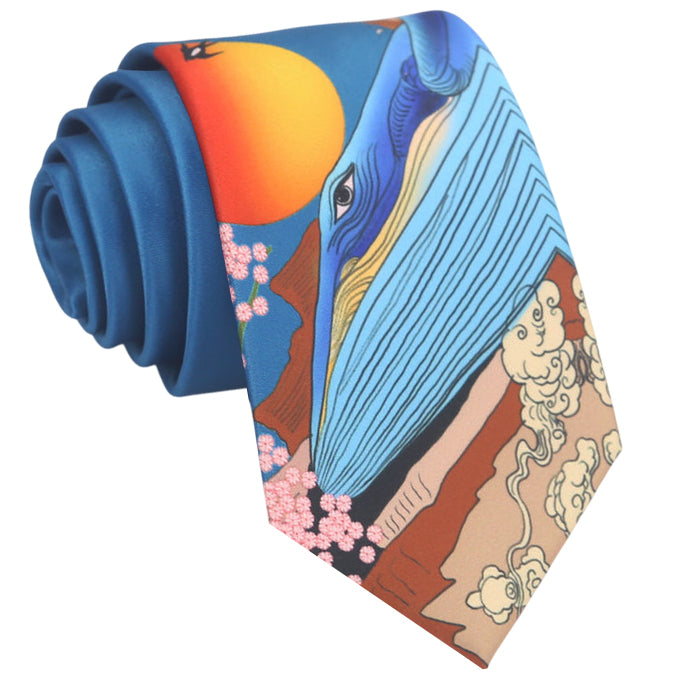 Japanese Anime Whale Slim Tie