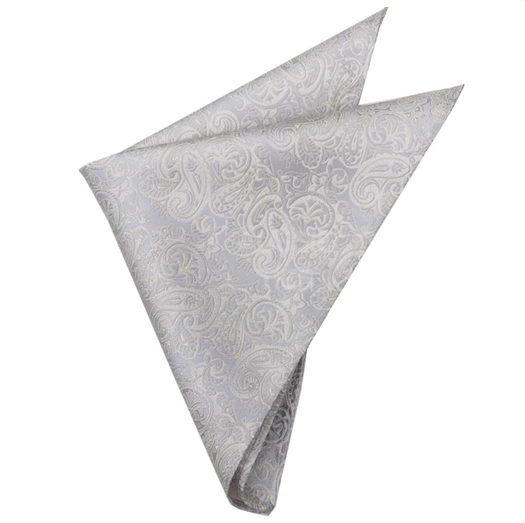 Light Silver with Ivory Paisley Pocket Square