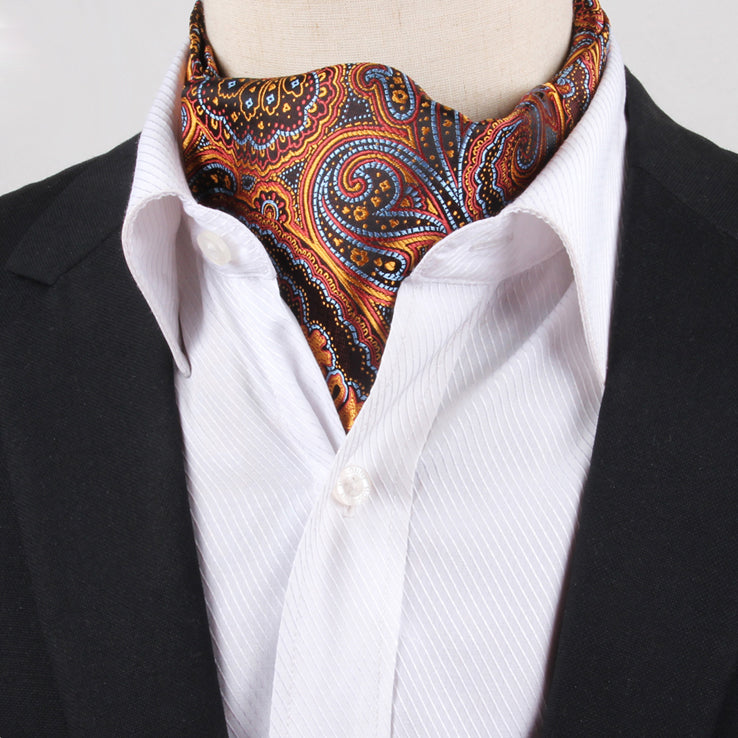 Orange, blau & rot Paisley Ascot Krawatte für Herren