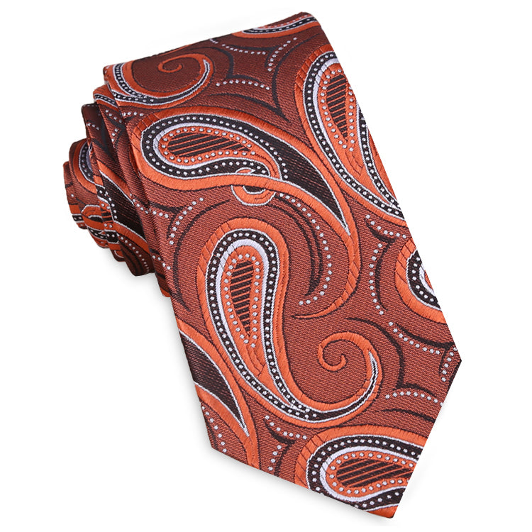 Orange, Black & White Paisley Slim Tie