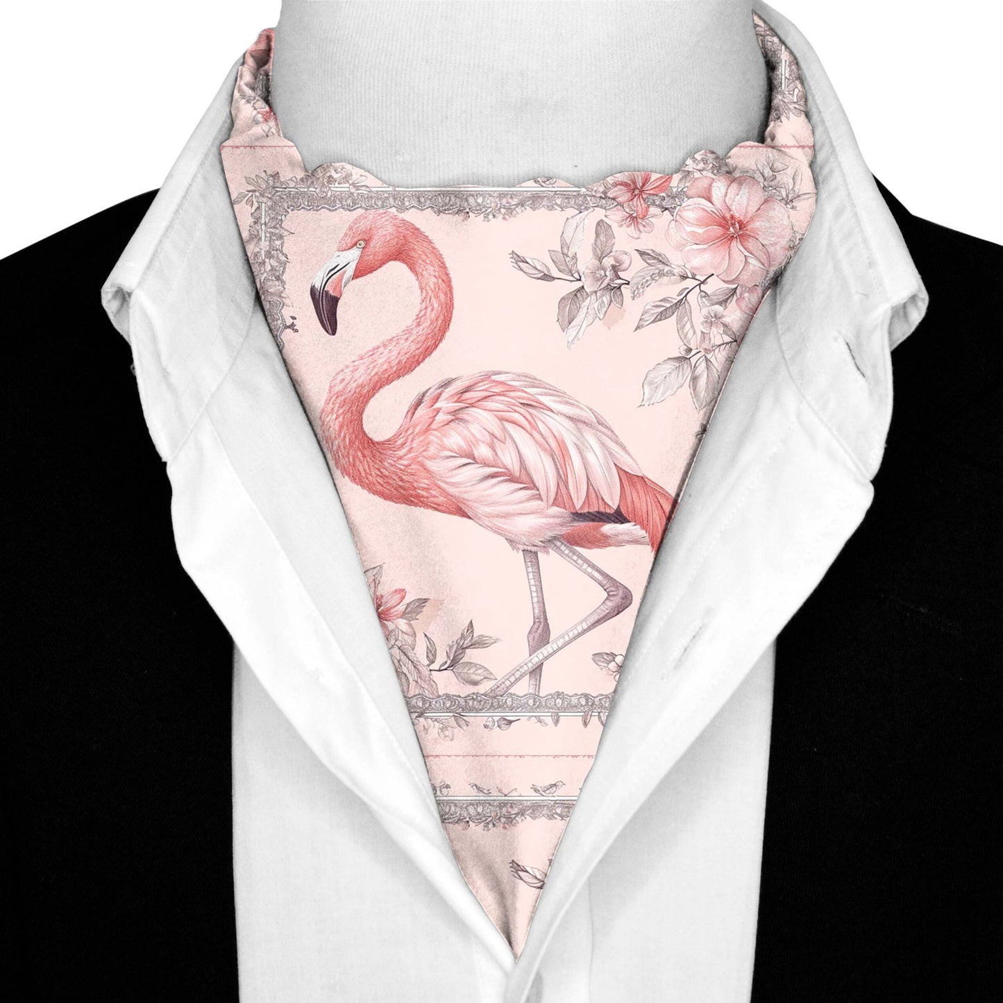 Genuine Silk Pink Flamingos Floral Ascot Cravat