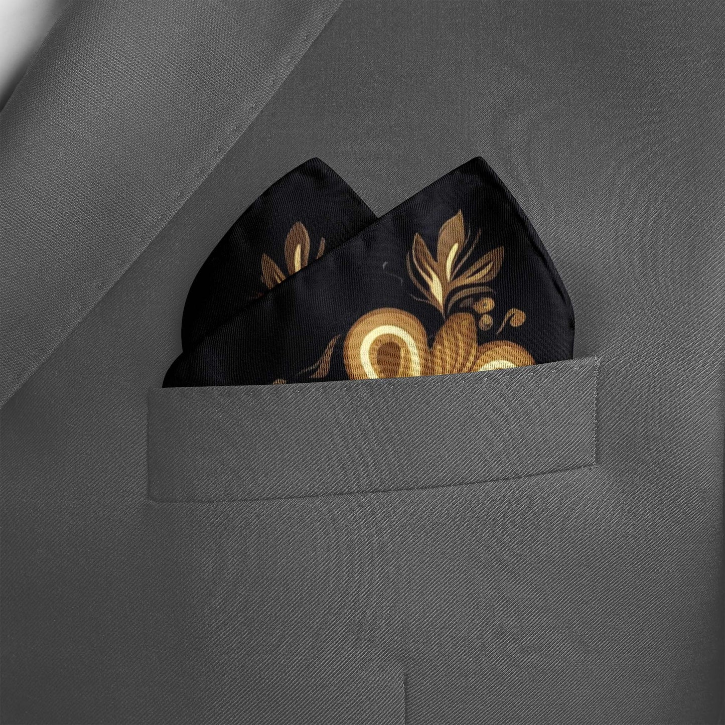 Genuine Silk Greco Floral Gold Frame Pocket Square