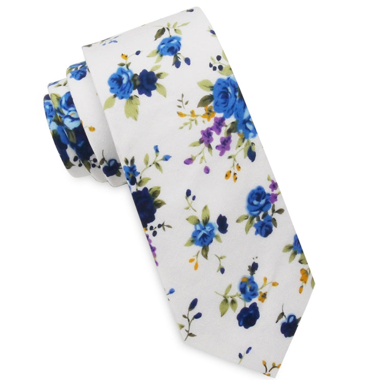 White with Purple & Blue Floral Men's Slim Tie