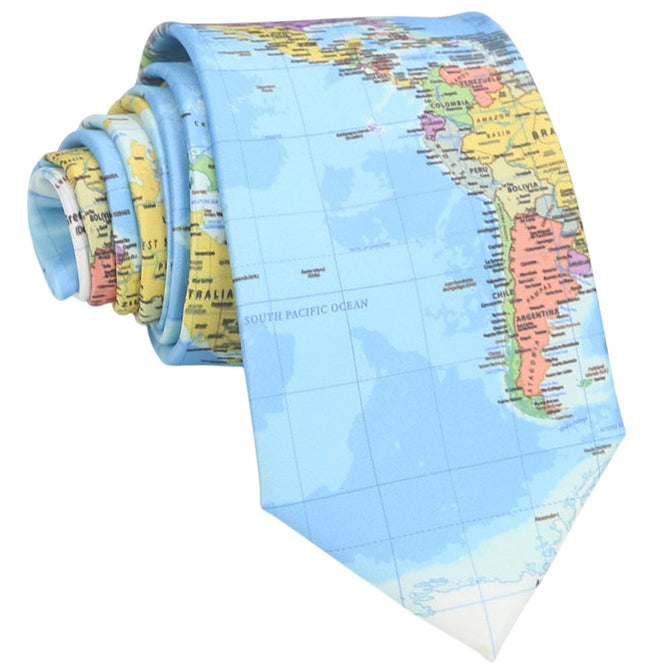 World Map Slim Tie