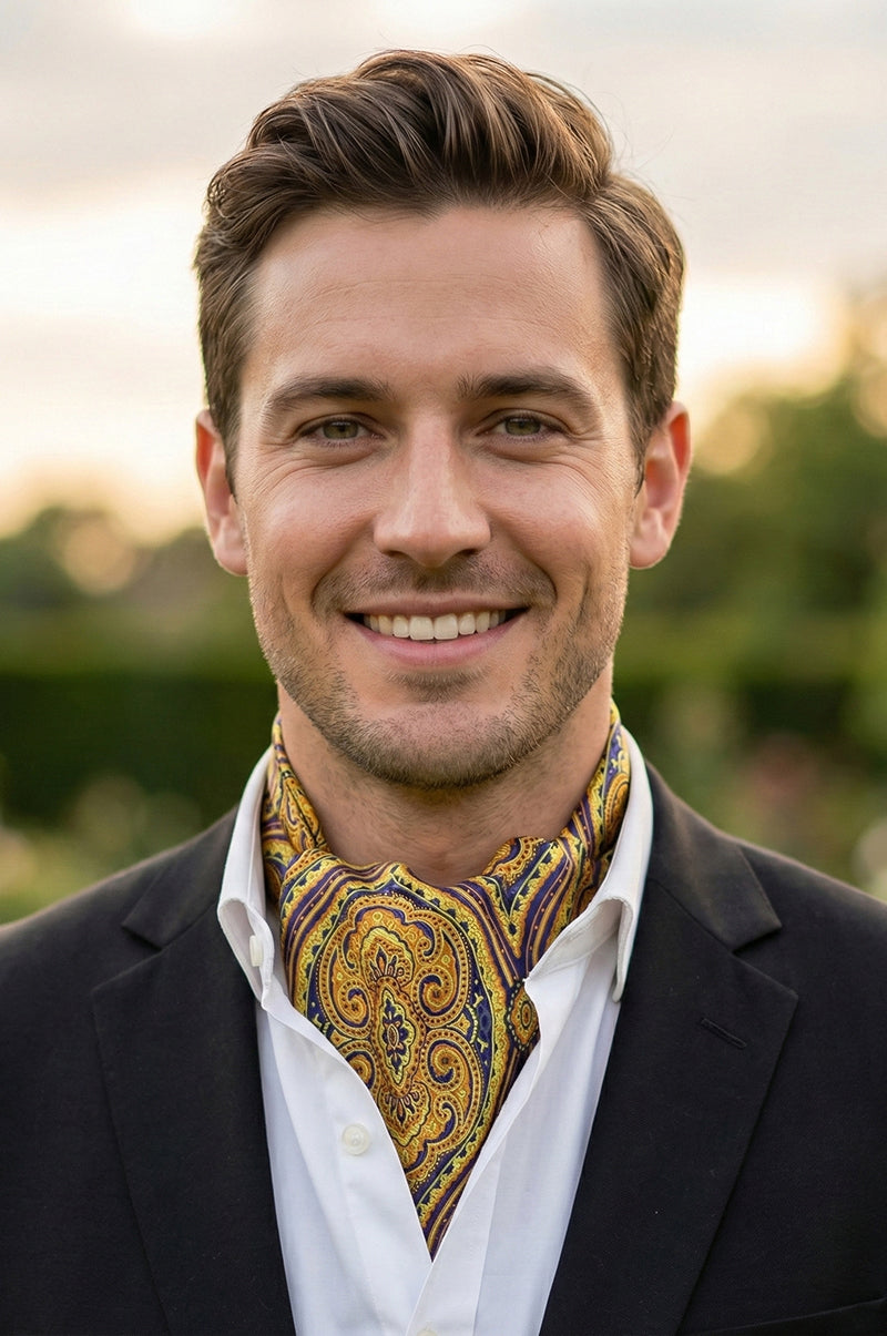 Black, Gold & Blue Regal Design Ascot Cravat